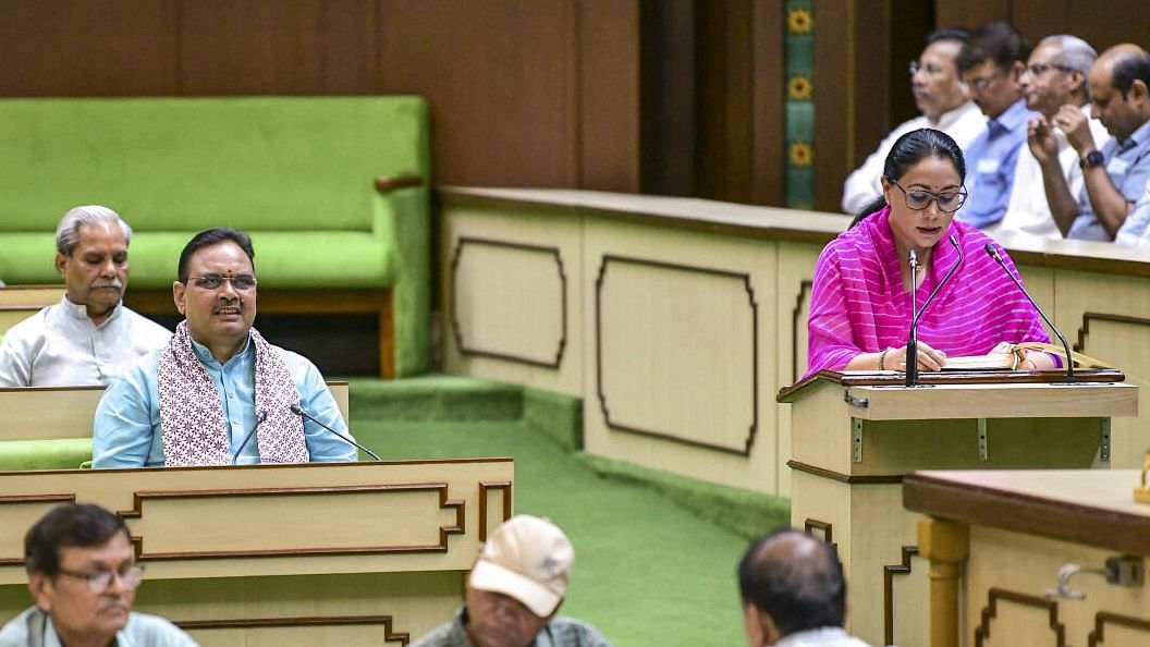 <div class="paragraphs"><p>Rajasthan Deputy CM and Finance Minister Diya Kumari (R) presents the state annual budget during the ongoing state Legislative Assembly session, in Jaipur. Rajasthan Chief Minister Bhajan Lal Sharma is also seen.</p></div>