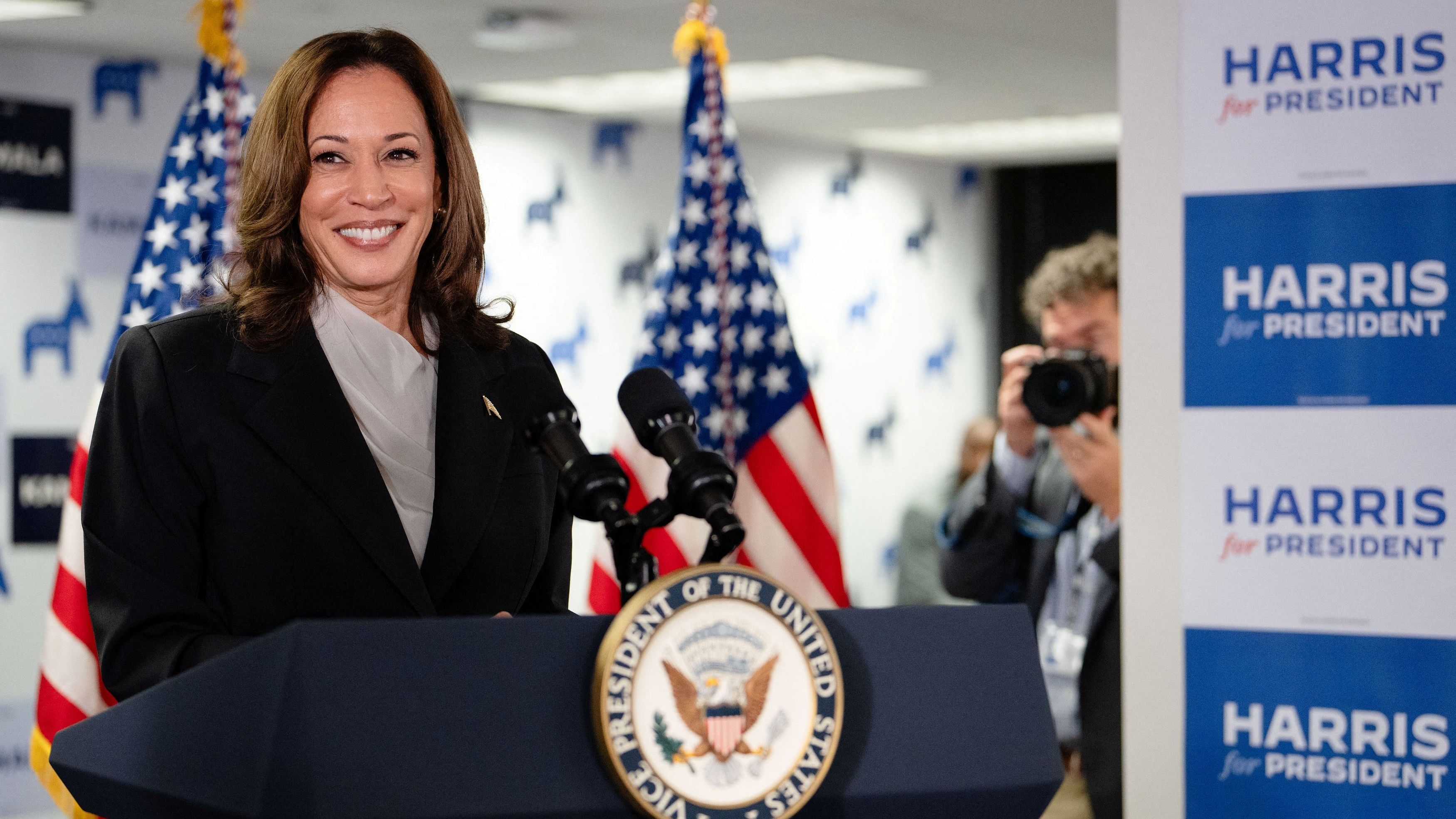 <div class="paragraphs"><p>US Vice President Kamala Harris speaks at her Presidential Campaign headquarters in Wilmington</p></div>