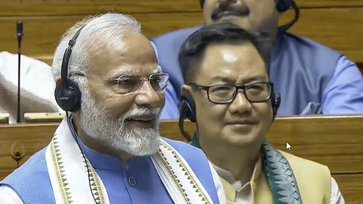 <div class="paragraphs"><p> Prime Minister Narendra Modi replies to the Motion of Thanks on the President's Address in the Lok Sabha during the ongoing Parliament session, in New Delhi, </p></div>