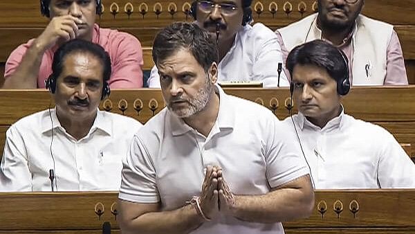 <div class="paragraphs"><p> Lok Sabha LoP Rahul Gandhi speaks in the House during ongoing Parliament session, in New Delhi.</p></div>