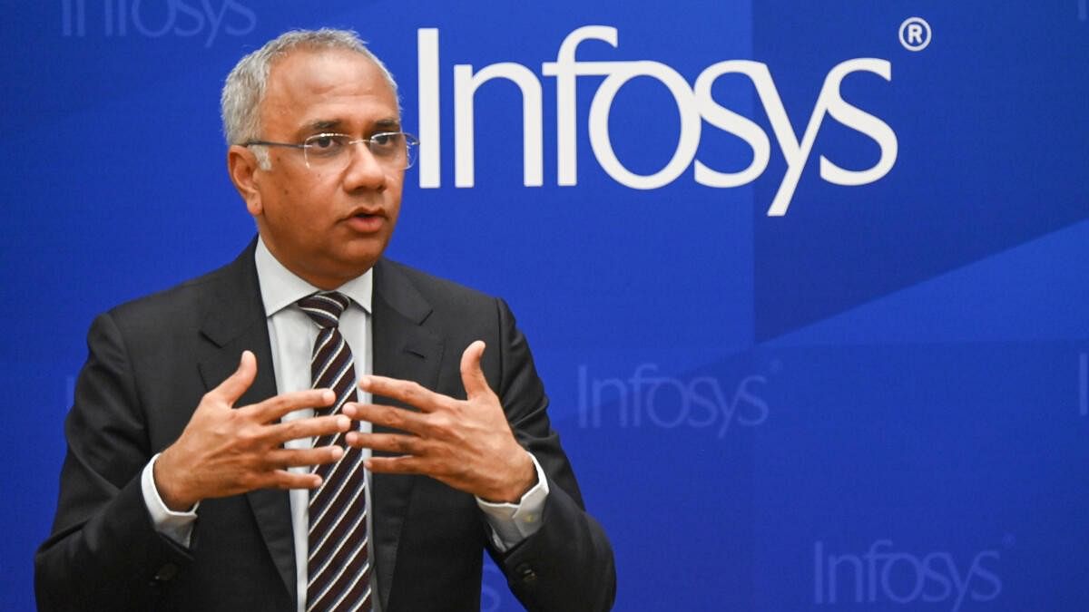 <div class="paragraphs"><p>Salil Parekh, CEO and MD Infosys, speaking at Infosys Q1 results announce press conference at Infosys Limited Electronics City, in Bengaluru on Thursday, 18 July 2024.</p></div>