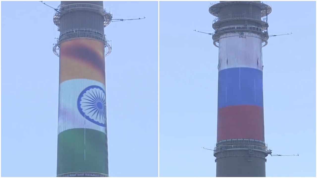 <div class="paragraphs"><p>Screengrab showing flags of India and Russia on&nbsp;Ostakino TV tower in Moscow.</p></div>