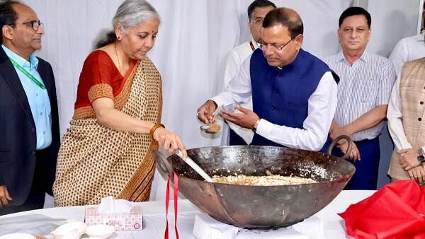 <div class="paragraphs"><p>Union Finance Minister Nirmala Sitharaman with Union Minister of State for Finance Pankaj Chaudhary during the 'Halwa' ceremony to mark the final stage of Union Budget 2024-25, in New Delhi.</p></div>