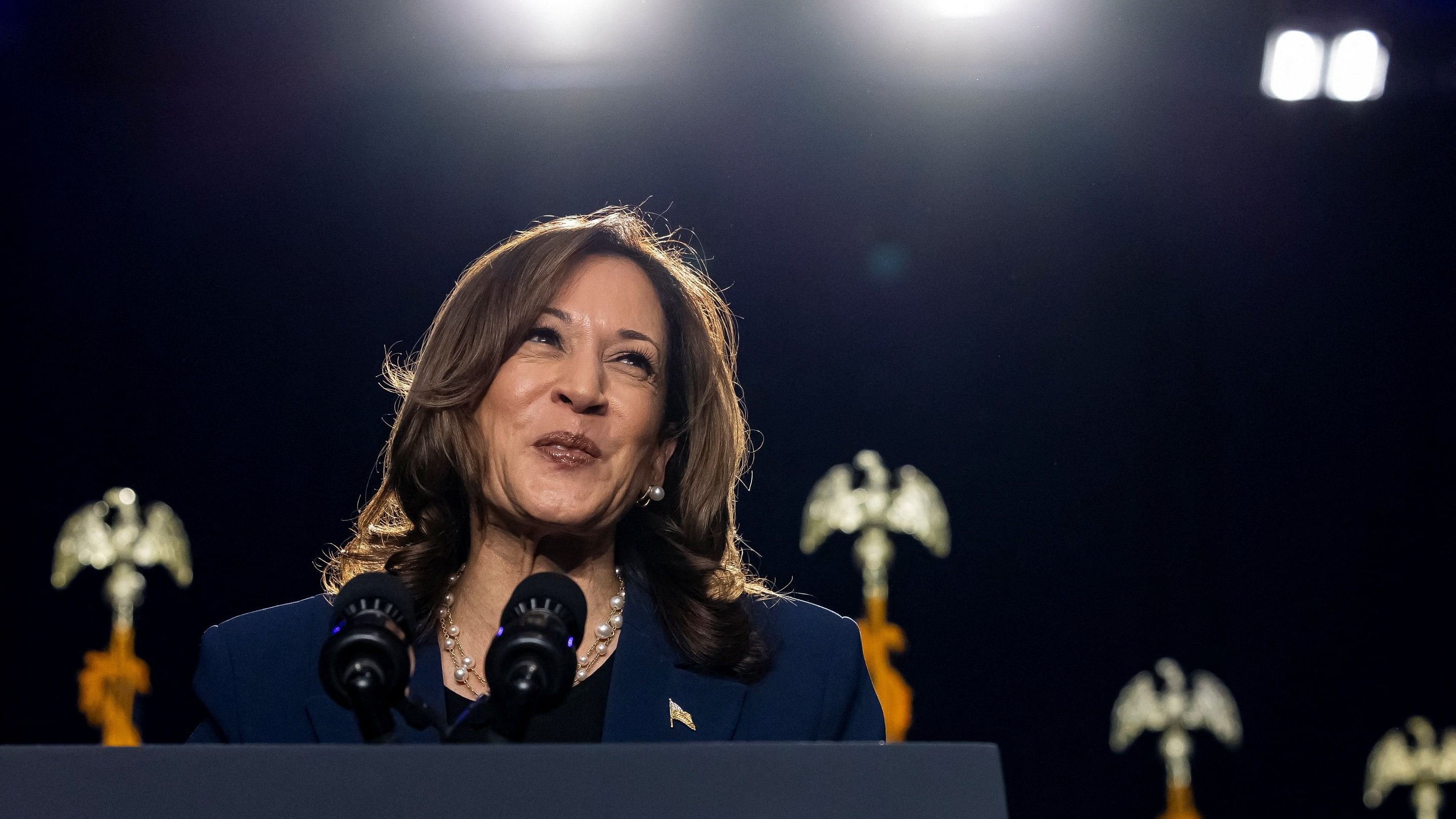 <div class="paragraphs"><p>US Vice President Kamala Harris addresses a crowd of supporters during her first campaign event as a candidate for president at West Allis High School in West Allis, Wisconsin.</p></div>