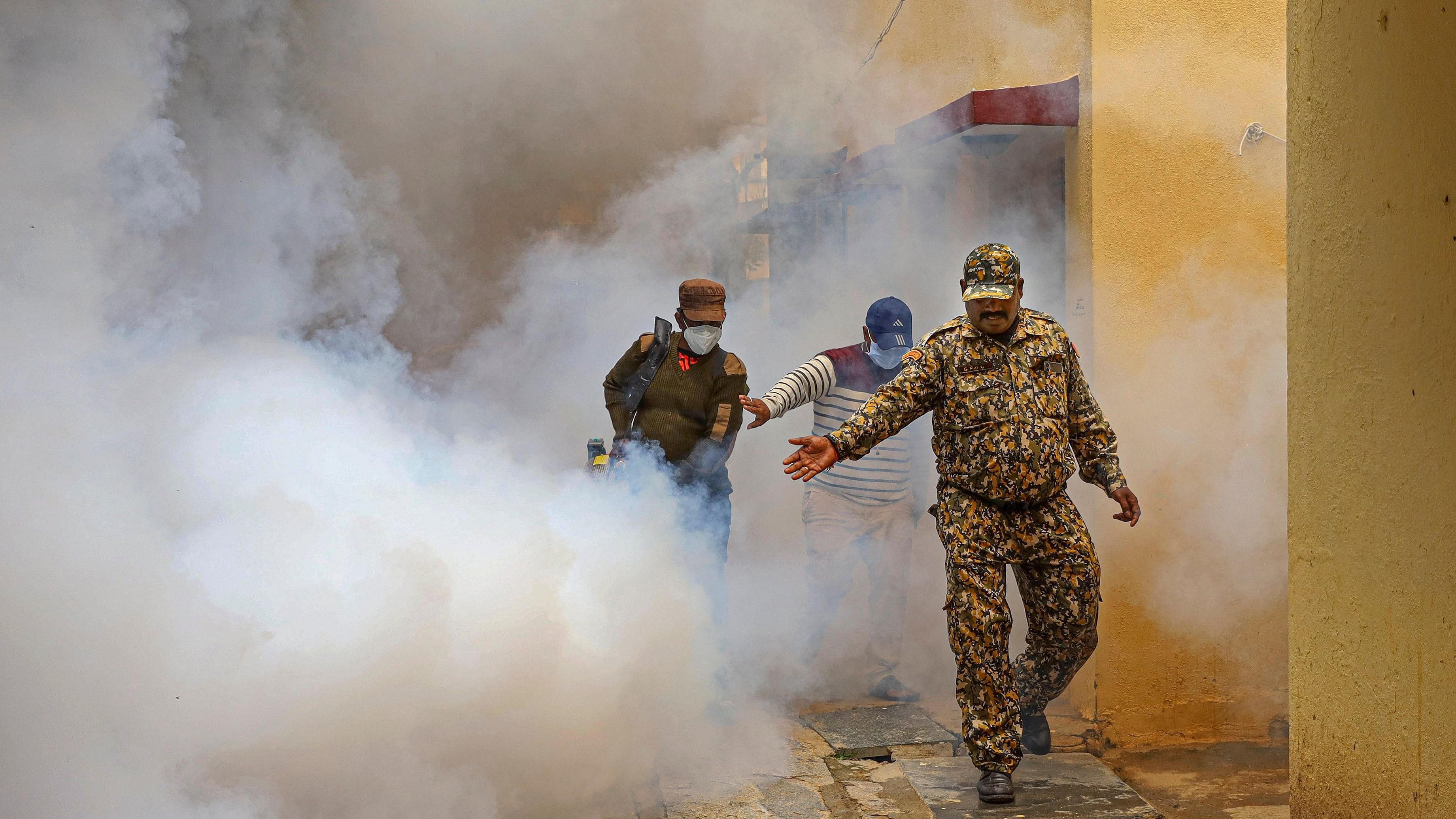 <div class="paragraphs"><p>BBMP workers fumigate residential streets to control the spread of dengue in Bengaluru. &nbsp;</p></div>