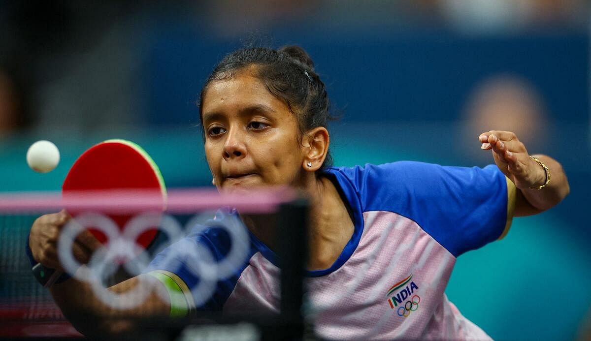 <div class="paragraphs"><p>Sreeja Akula of India in action during her  match against Christina Kallberg of Sweden.</p></div>