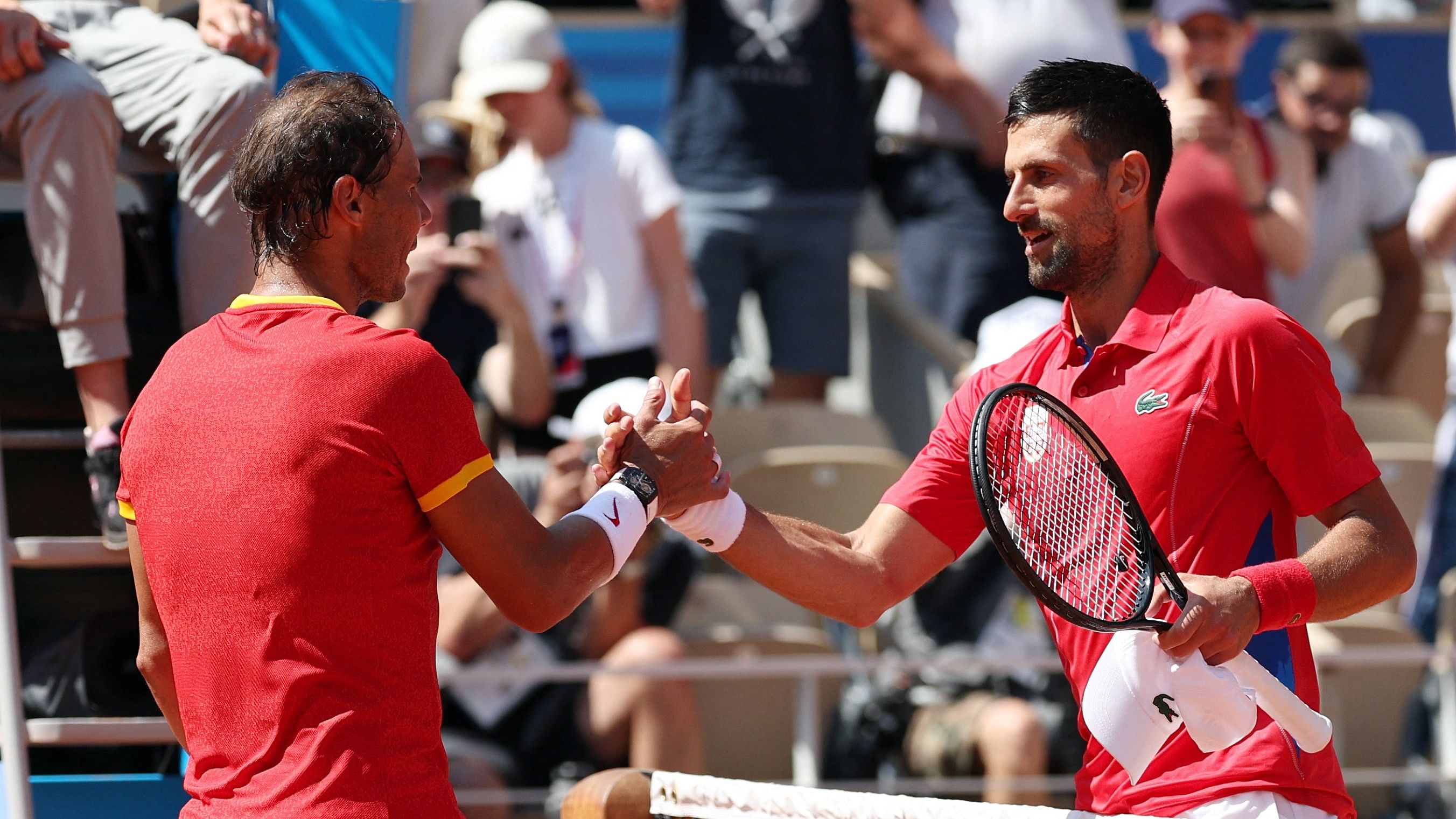 <div class="paragraphs"><p>Novak Djokovic of Serbia and Rafael Nadal of Spain shake hands after their match.</p></div>