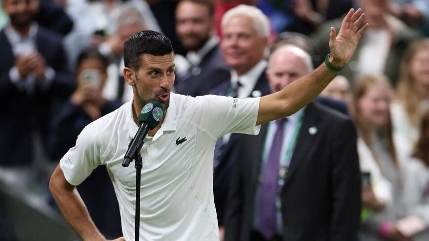 <div class="paragraphs"><p>Serbia's Novak Djokovic gives a speech after winning his fourth round match against Denmark's Holger Rune.</p></div>