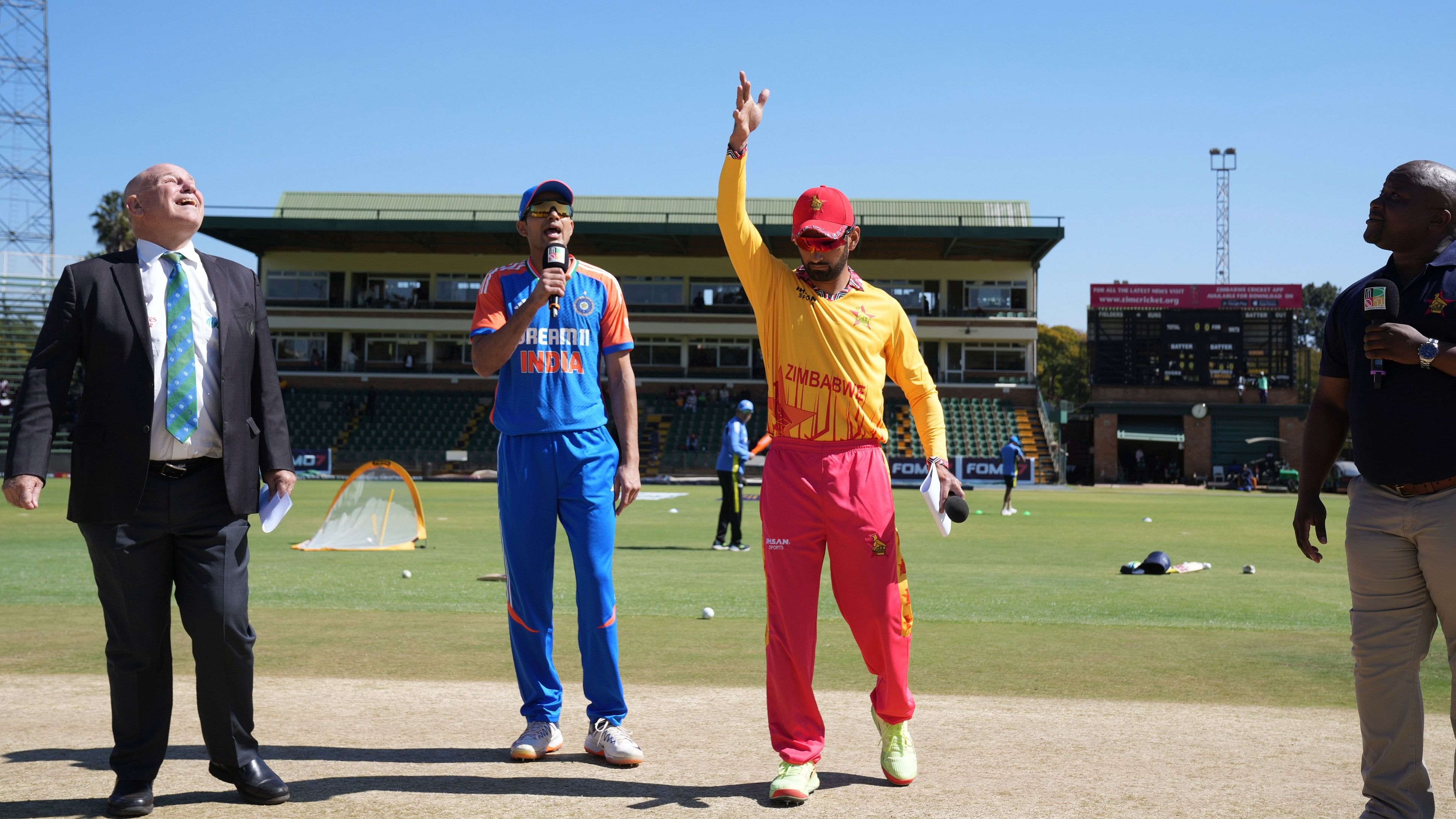 <div class="paragraphs"><p>Zimbabwe cricket captain Sikandar Razar, left, and India captain Shubman Gill pose with the trophy before their first cricket T20 match at Harare Sports club, Saturday,</p></div>