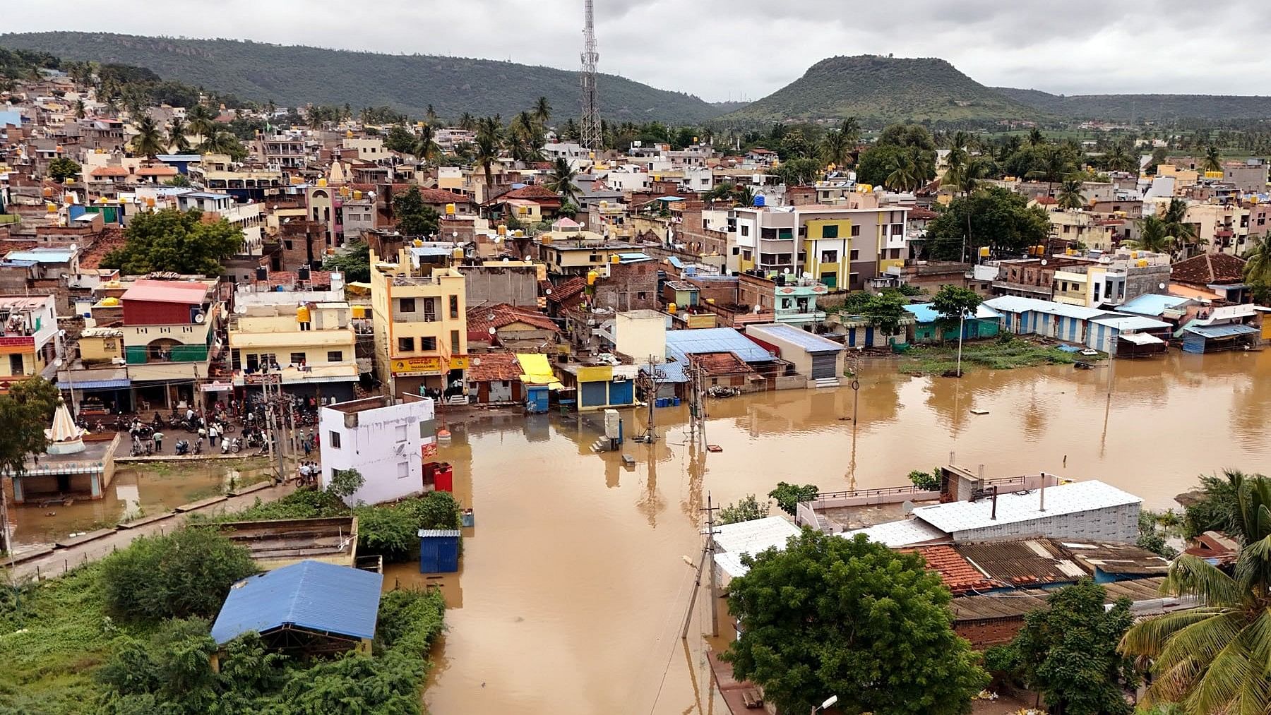 <div class="paragraphs"><p>Swollen Ghataprabha river meanders its way to Gokak town. Several residential areas in the town were flooded following heavy discharge of water from the Hidkal dam on Friday. </p></div>