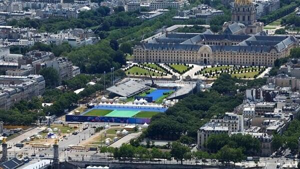 <div class="paragraphs"><p>An aerial view shows the Hotel des Invalides and the Invalides venue for Archery, Athletics and cycling roads ahead of the Paris 2024 Olympics and Paralympics Games in Paris, France, July 10, 2024.</p></div>