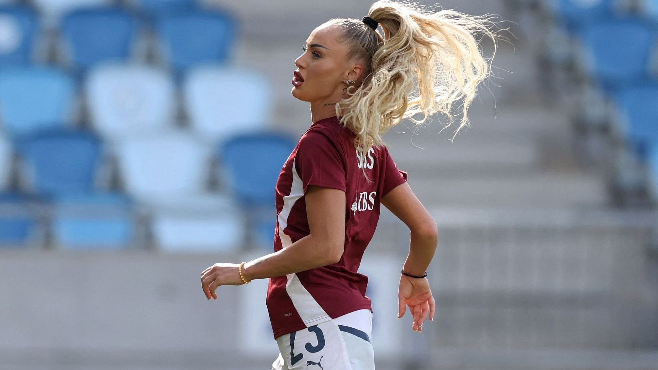 <div class="paragraphs"><p>Switzerland's Alisha Lehmann during a warm up session</p></div>