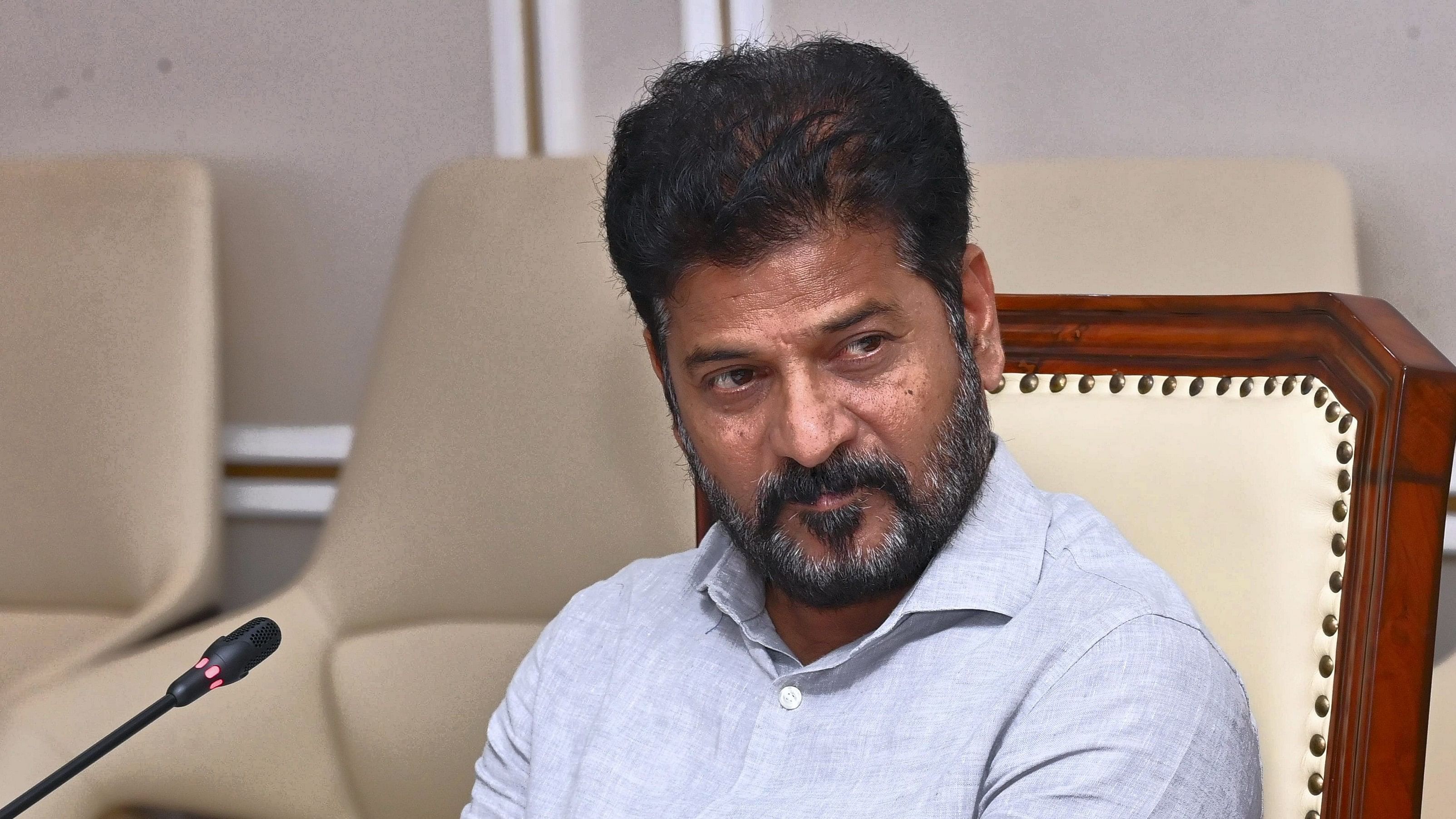 <div class="paragraphs"><p>Telangana Chief Minister A. Revanth Reddy during a meeting with Chief Secretary to the Government along with officials. </p></div>