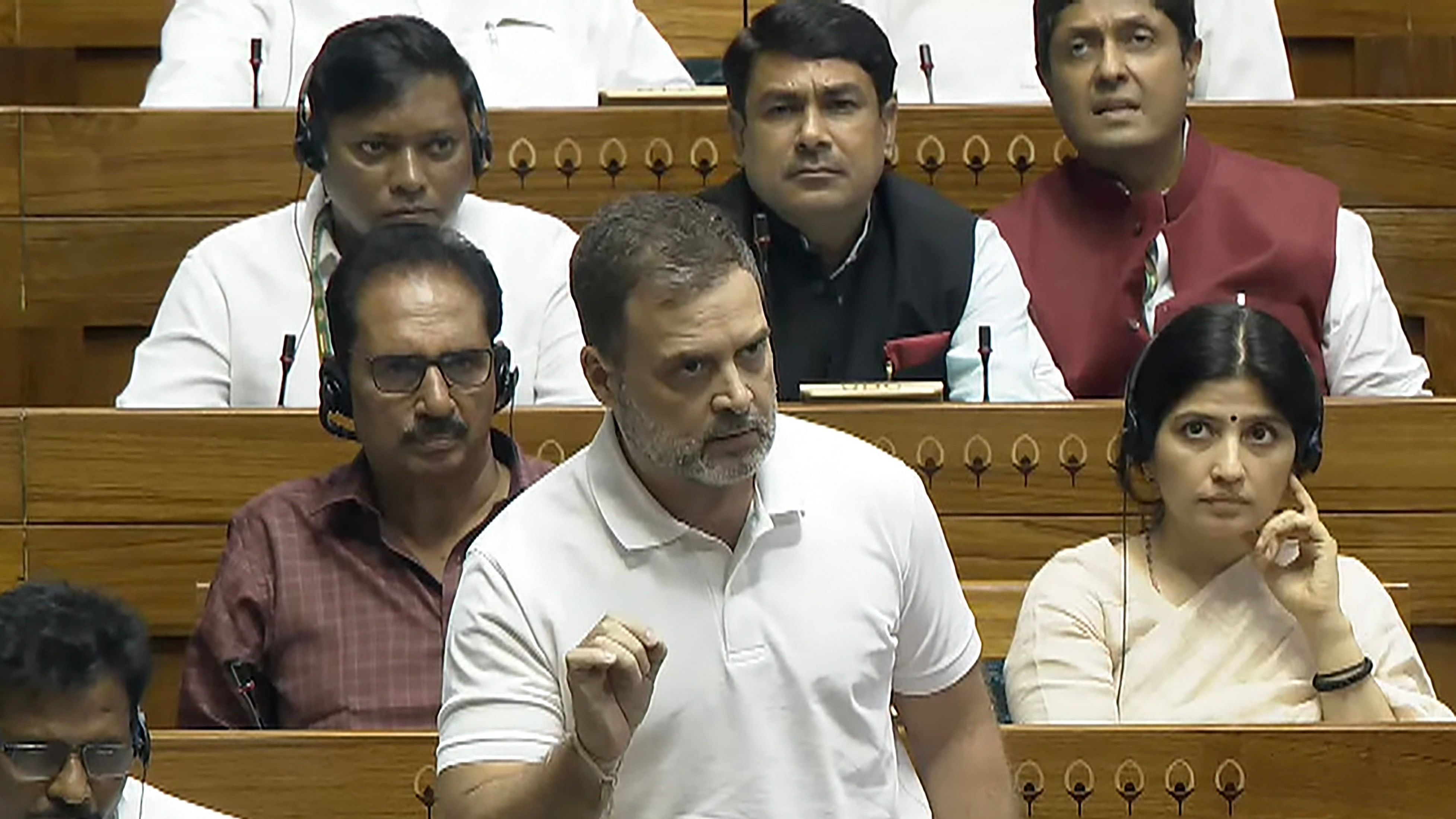 <div class="paragraphs"><p>File Photo: Leader of Opposition in Lok Sabha and Congress MP Rahul Gandhi speaks in the House during the Monsoon session of Parliament, in New Delhi.</p></div>