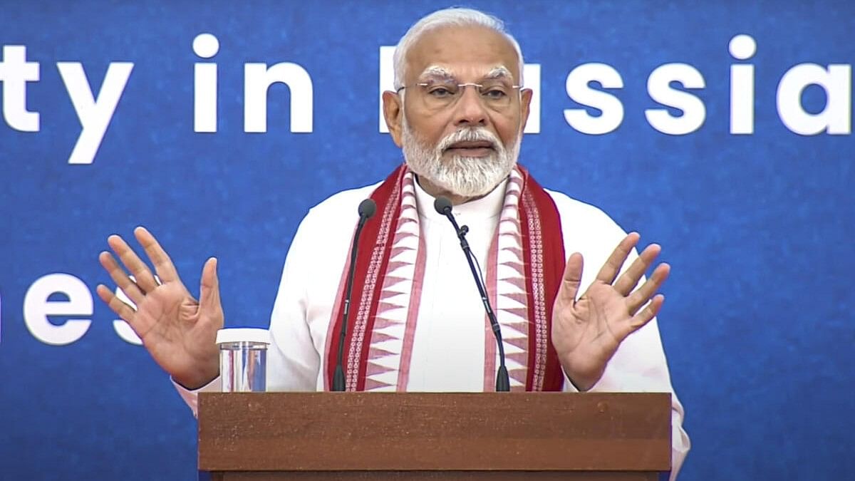 <div class="paragraphs"><p>Prime Minister Narendra Modi during an interaction with the Indian community in Russia at a programme, in Moscow, Tuesday, July 9, 2024.</p></div>