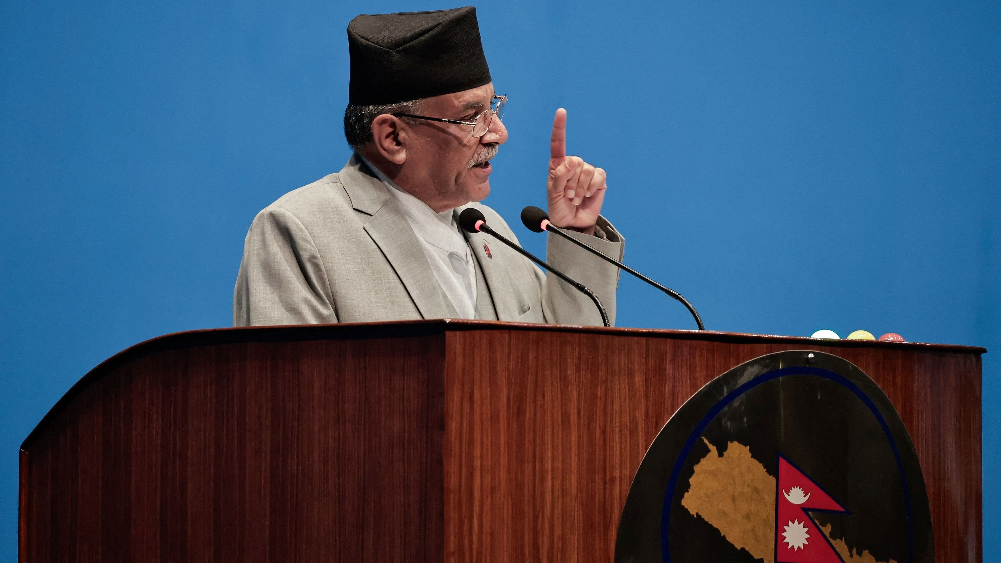 Nepal's Prime Minister Pushpa Kamal Dahal, also known as Prachanda, delivers a speech before a confidence vote at the parliament in Kathmandu, Nepal, July 12, 2024. REUTERS/Navesh Chitrakar