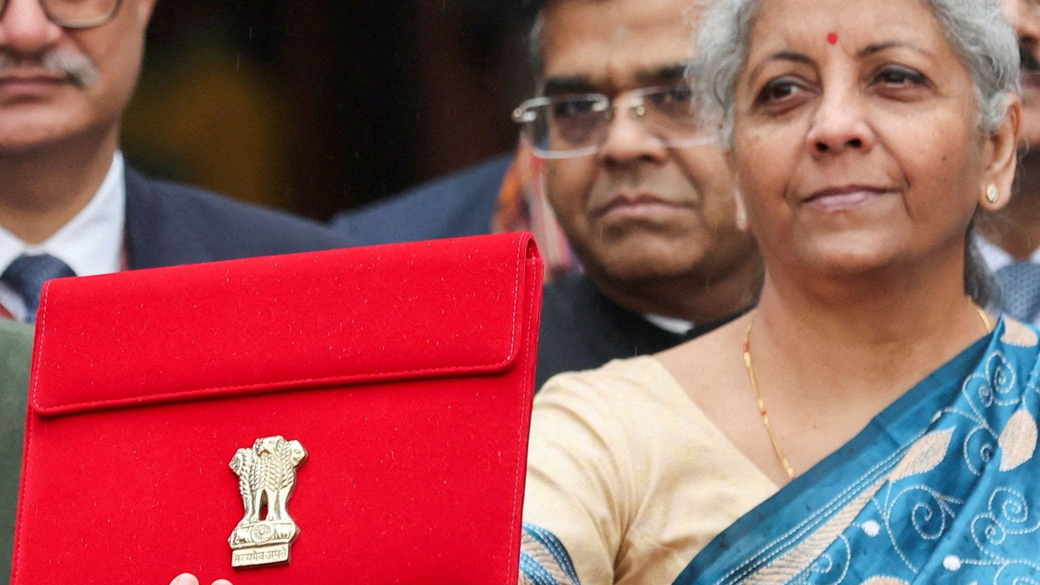 <div class="paragraphs"><p>Finance Minister Nirmala Sitharaman with the Budget document, February 1, 2024.</p></div>