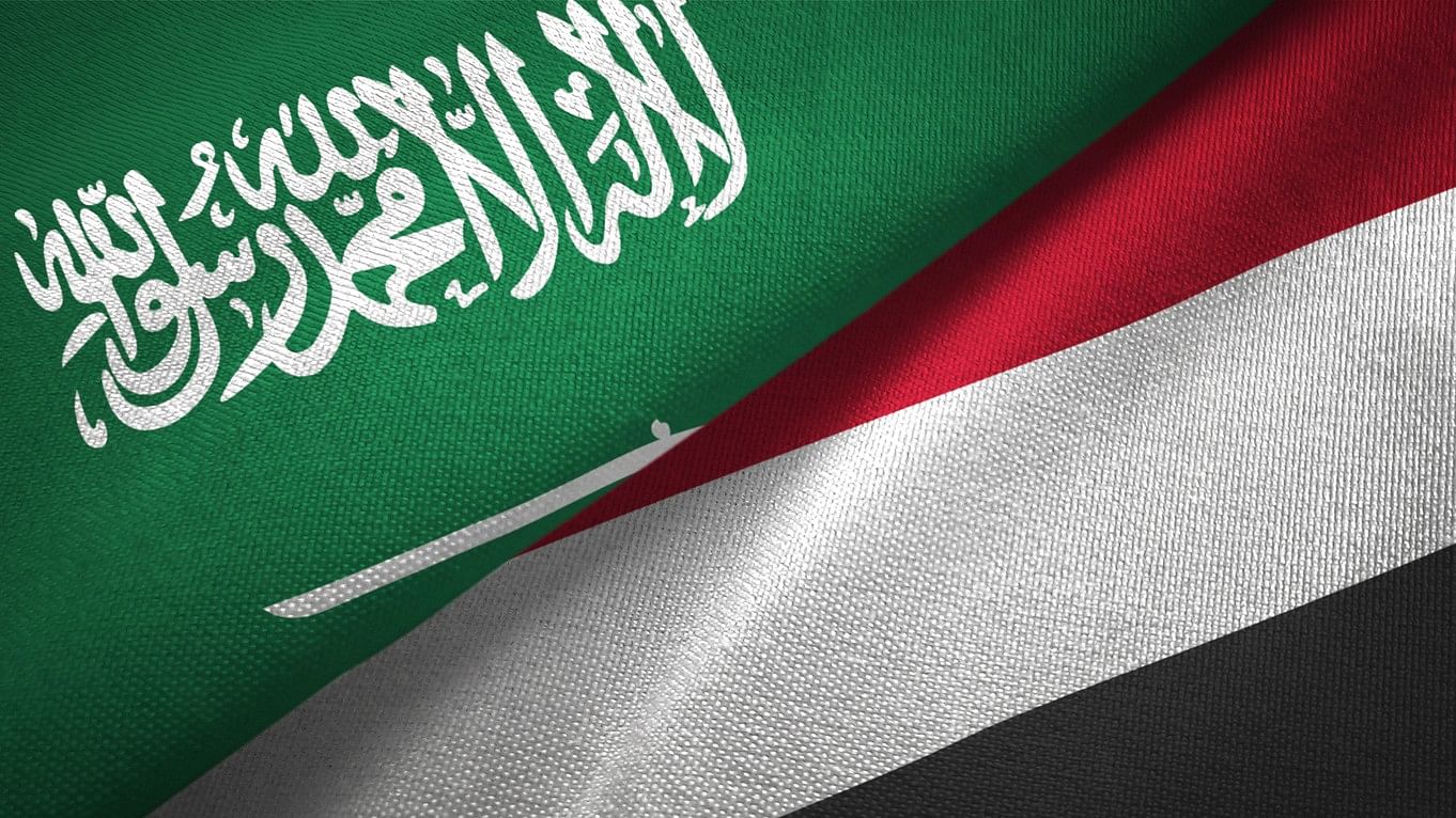 <div class="paragraphs"><p>Flags of Saudi Arabia and Yemen.</p></div>