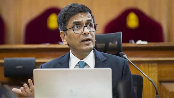 <div class="paragraphs"><p>Chief Justice of India DY Chandrachud during a special Lok Adalat, celebrating 75 years of the Supreme Court, in New Delhi.&nbsp;</p></div>