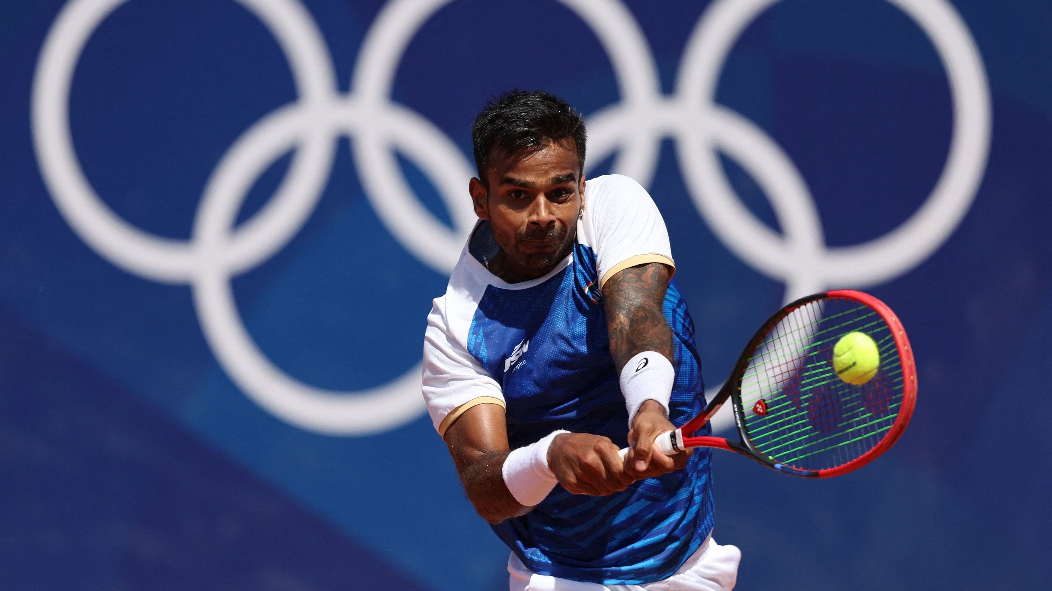 <div class="paragraphs"><p> Sumit Nagal of India in action during his first round match against Corentin Moutet of France. </p></div>