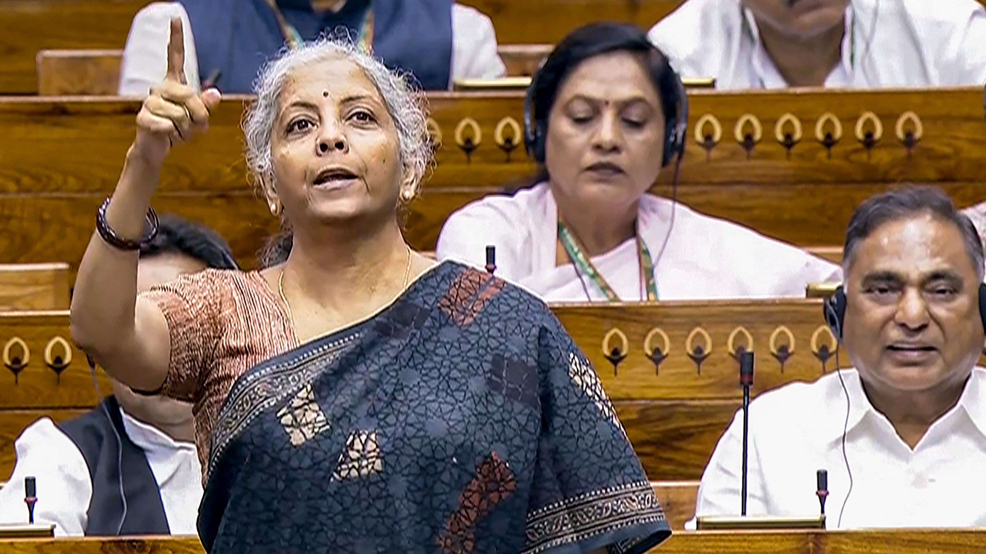 <div class="paragraphs"><p> Union Finance Minister Nirmala Sitharaman speaks in the Lok Sabha during the first day of the Parliament session, in New Delhi, Monday, July 22, 2024.</p></div>