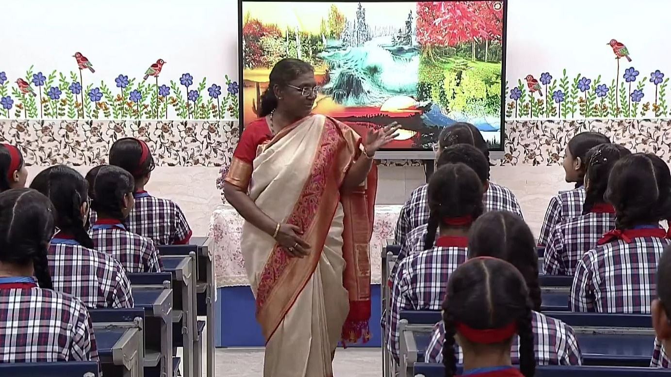 <div class="paragraphs"><p>Screengrab of video showing President Murmu during her interaction with students, July 25, 2024.</p></div>