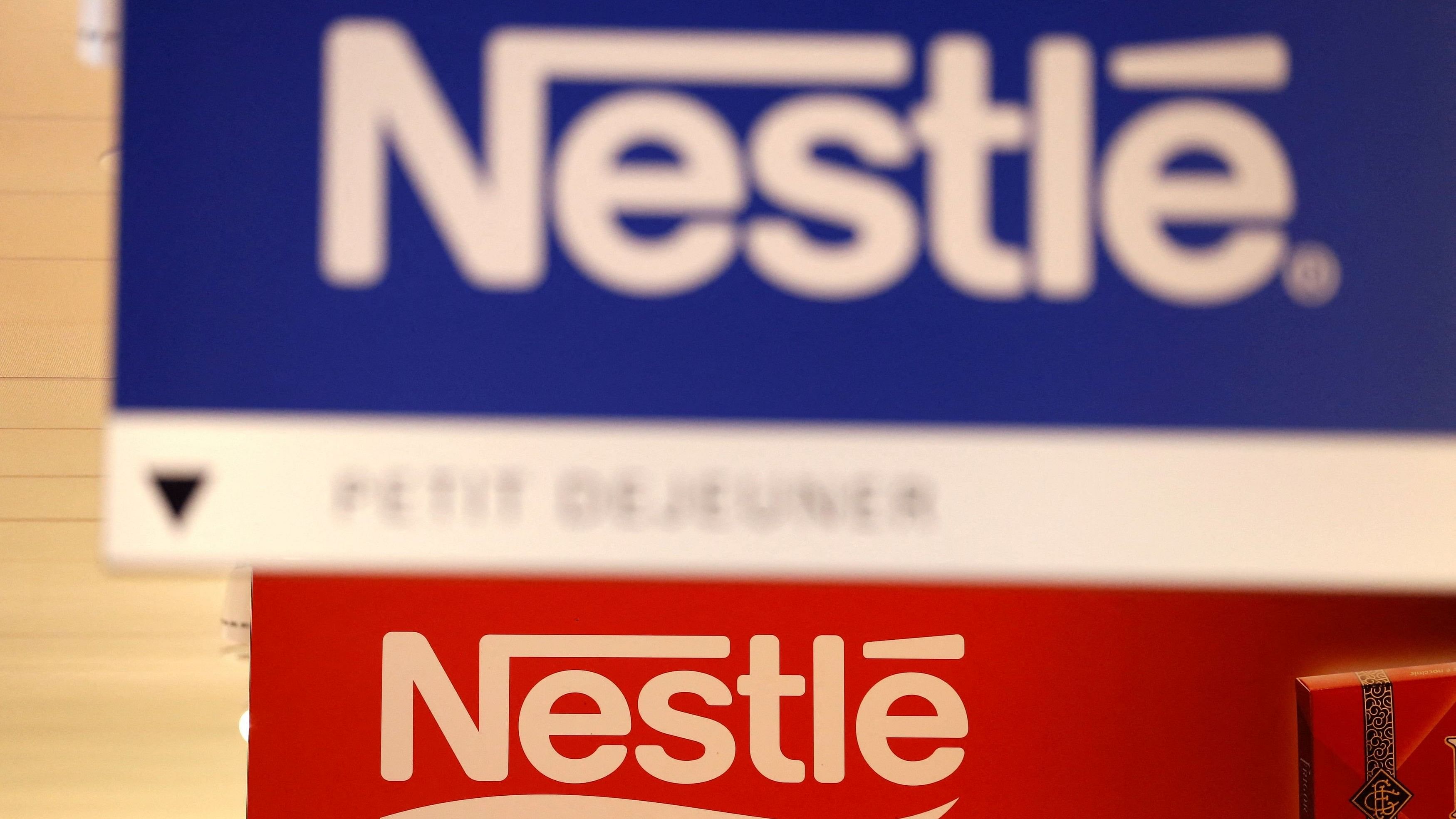 <div class="paragraphs"><p>Nestle logos are pictured in the supermarket of Nestle headquarters in Vevey, Switzerland, February 13, 2020.</p></div>