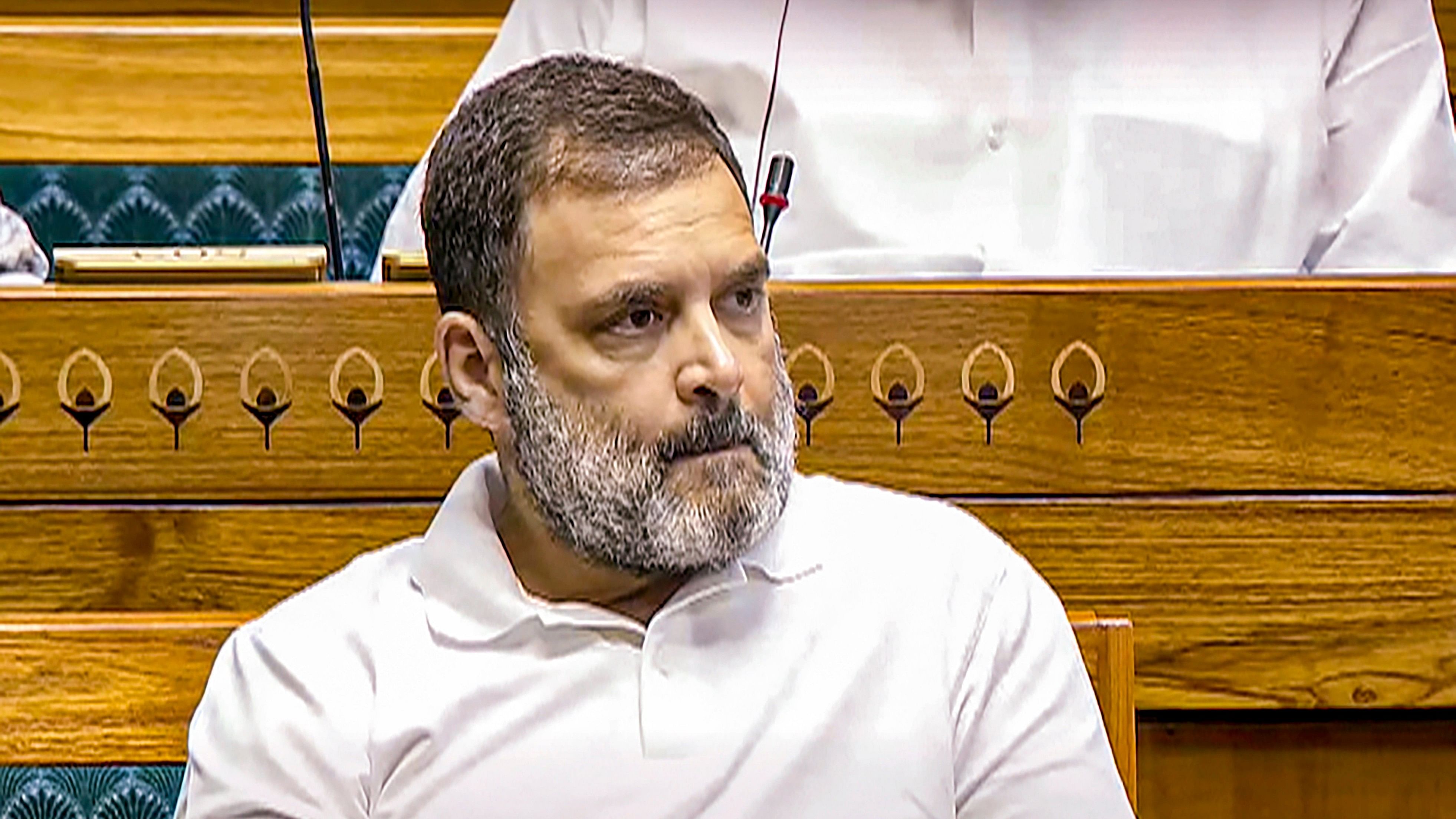 <div class="paragraphs"><p>Leader of Opposition in Lok Sabha and Congress MP Rahul Gandhi in the House during the first day of the Parliament session, in New Delhi, Monday, July 22, 2024. </p></div>