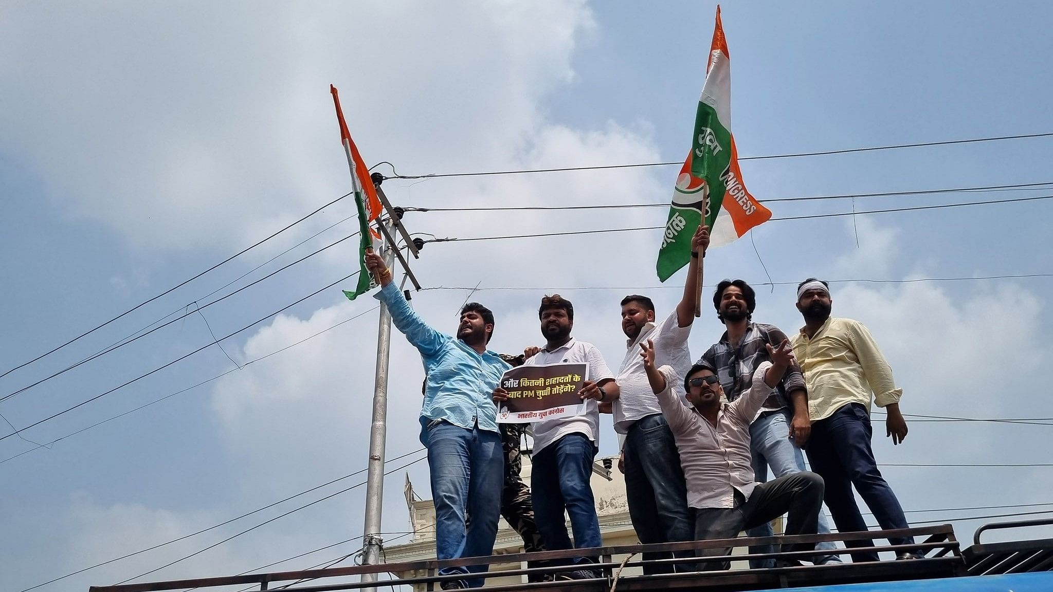 <div class="paragraphs"><p>Visuals from the&nbsp;protests against the central government led by Pradesh Youth Congress incharge&nbsp;Maan Singh Rathore in Jammu and Kashmir.</p></div>