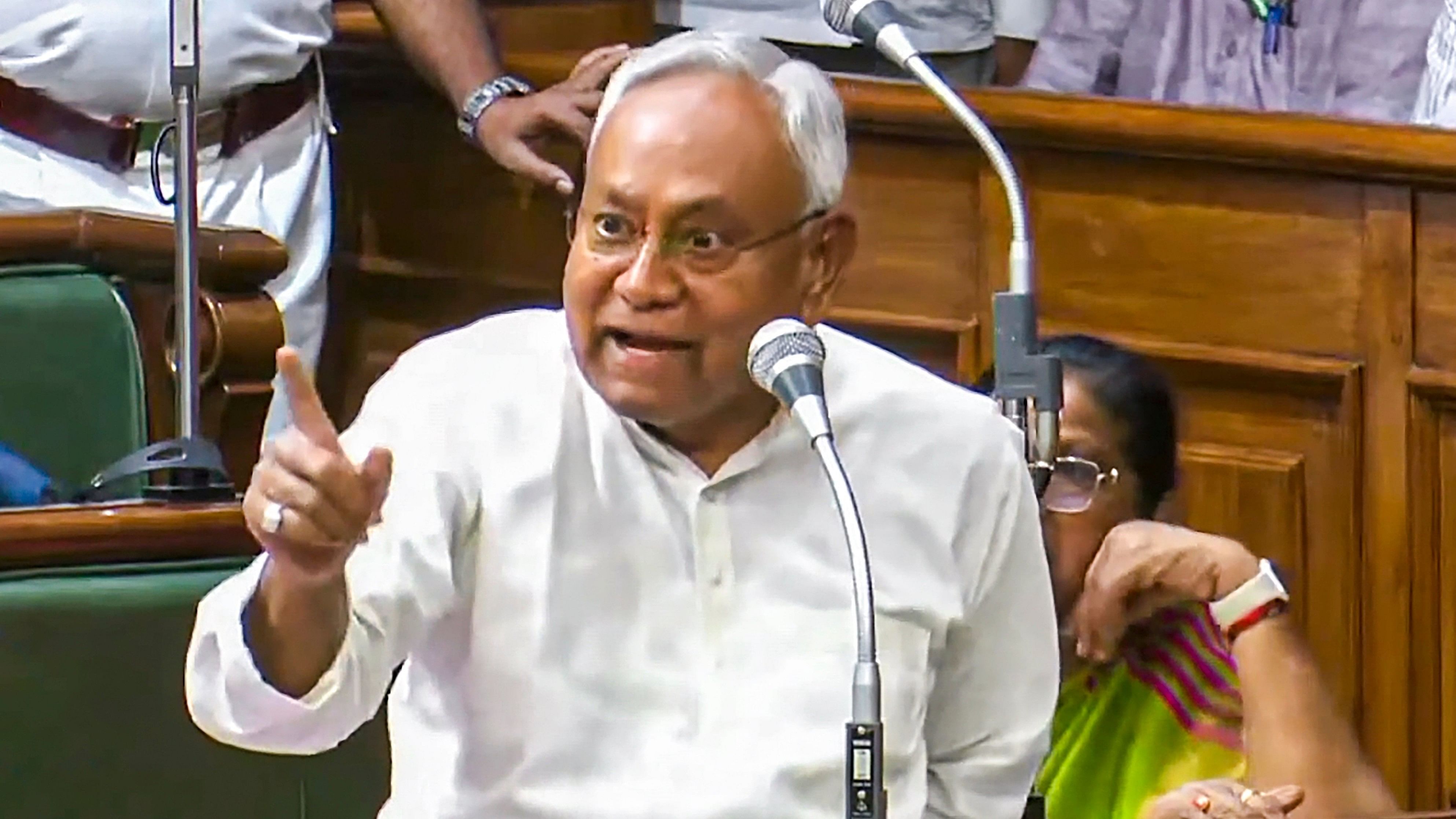 <div class="paragraphs"><p>Bihar Chief Minister Nitish Kumar speaks during the state Legislative Assembly session, in Patna, Wednesday, July 24, 2024. </p></div>