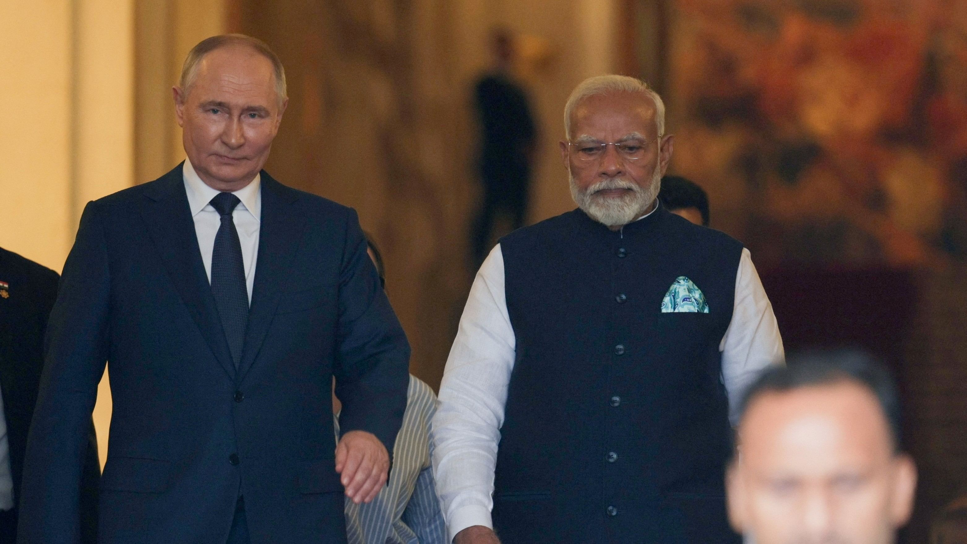 <div class="paragraphs"><p>Russian President Vladimir Putin bids farewell to Prime Minister Narendra Modi following their meeting at the Kremlin in Moscow, Russia. July 9, 2024. </p></div>