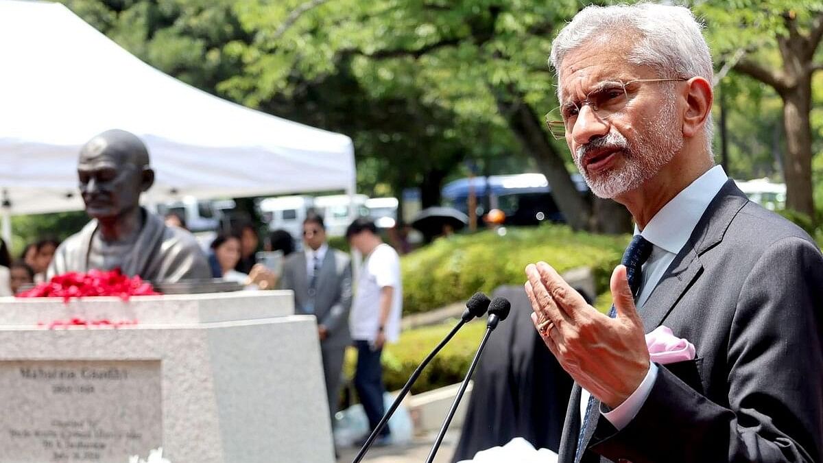 <div class="paragraphs"><p>External Affairs Minister S Jaishankar speaks during the unveiling of Mahatma Gandhi’s bust in Edogawa, Tokyo, Sunday, July 28, 2024.</p></div>