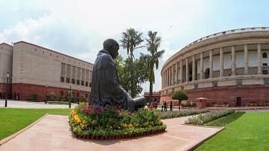 <div class="paragraphs"><p>View of the new Parliament (L) and the old building (R) ahead of the start of the Budget session</p></div>