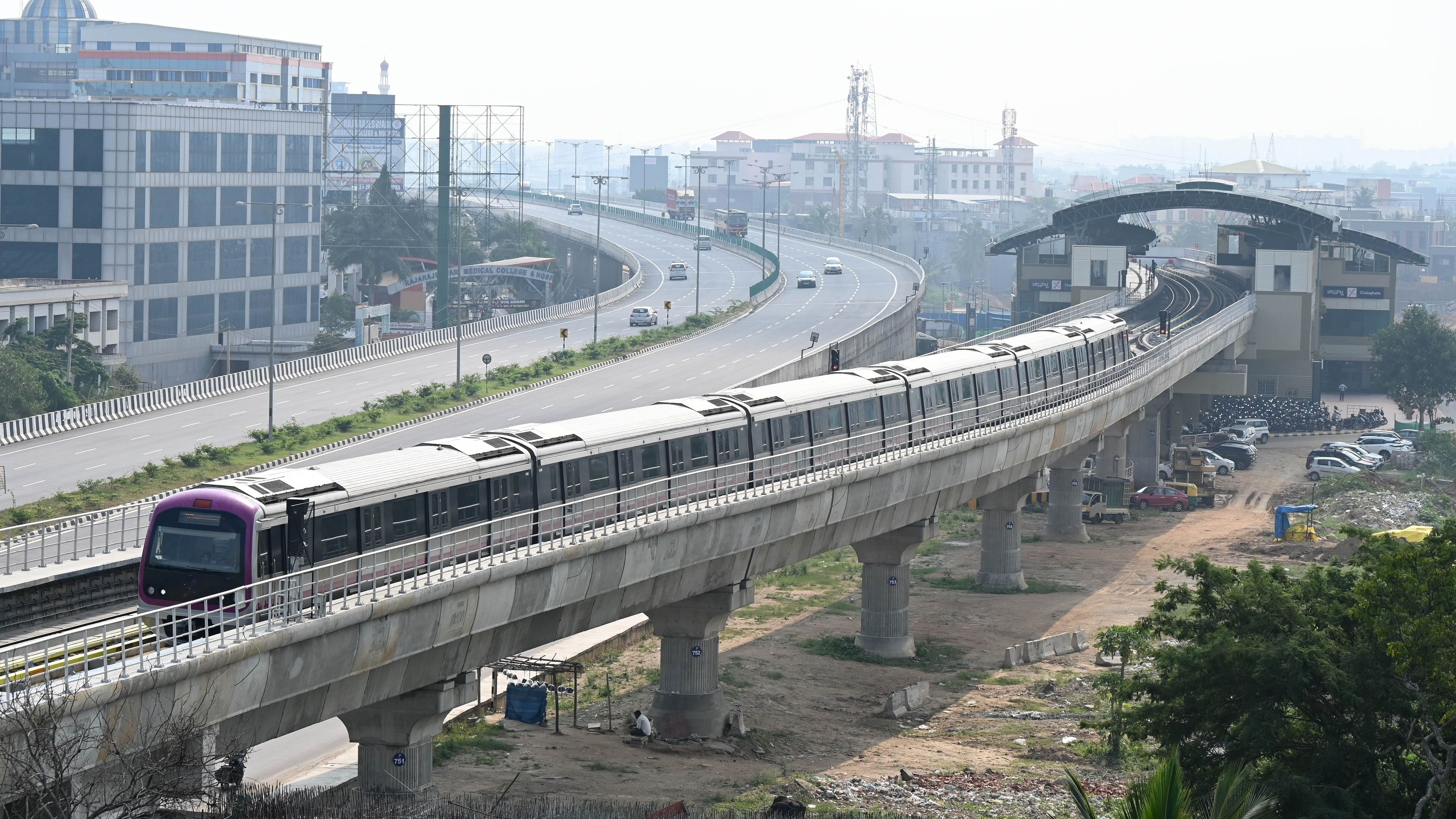 <div class="paragraphs"><p>A metro train runs from the Kengeri metro station to the Challaghatta stop. </p></div>