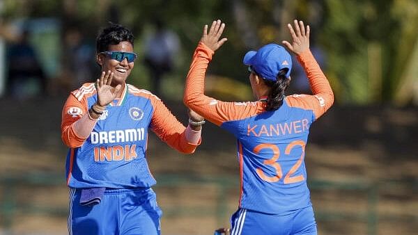 <div class="paragraphs"><p>Deepti Sharma of India celebrates with teammate the wicket of Samaira Dharnidharka of United Arab Emirates during the ACC Women's T20 Asia Cup 2024 match between India and UAE, at the Rangiri Dambulla International Cricket Stadium in Dambulla, Sri Lanka, Sunday, July 21, 2024.</p></div>