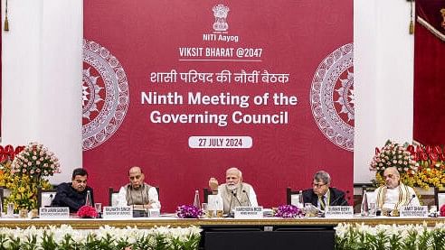 <div class="paragraphs"><p>Prime Minister Narendra Modi, Union Home Minister Amit Shah, Union Defence Minister Rajnath Singh and others during the NITI Aayog Governing Council meeting, in New Delhi.</p></div>