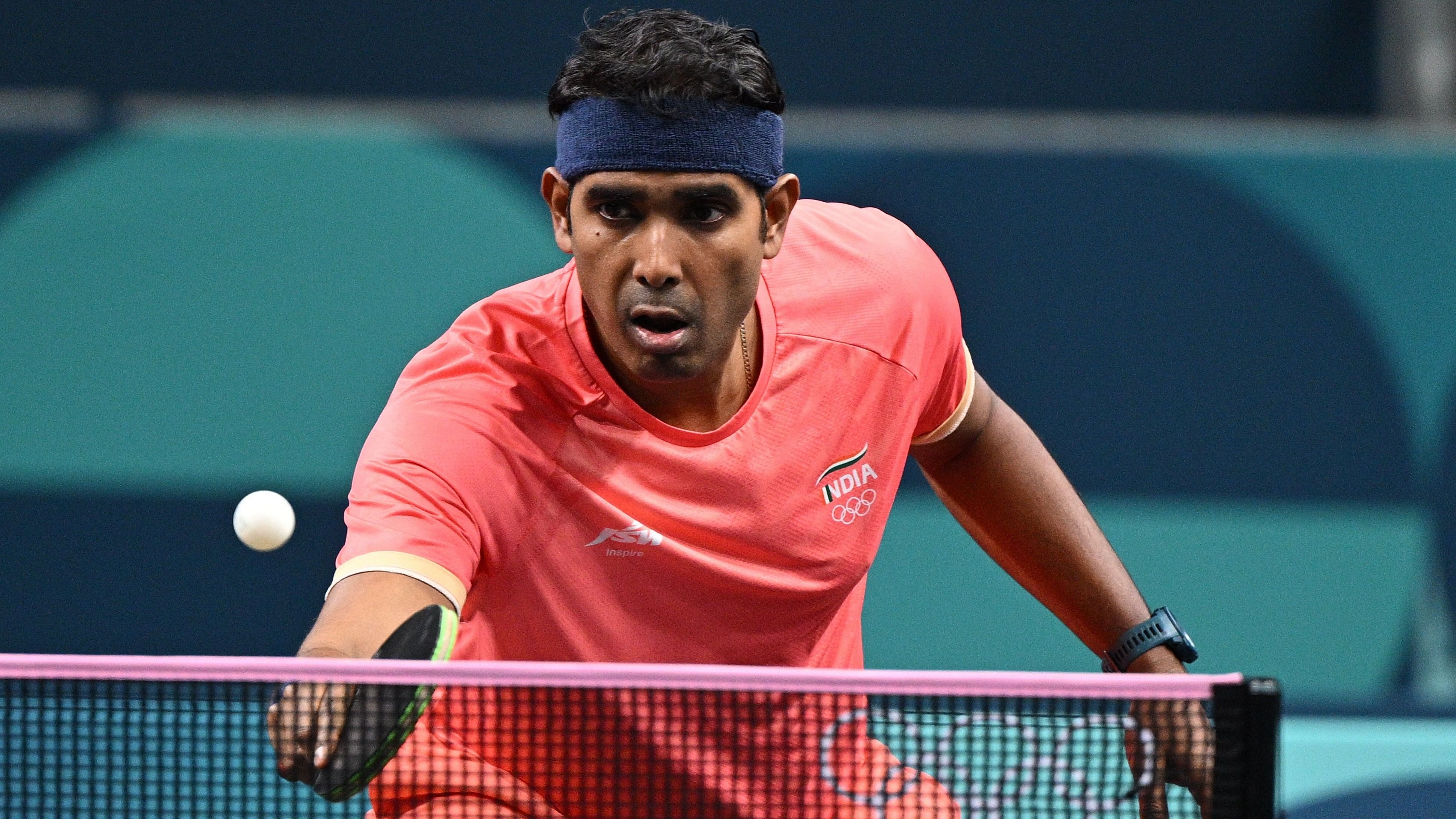 <div class="paragraphs"><p>Paris : Sharath Kamal Achanta of India in action against Deni Kozul of Slovenia during the Men Singles Round of 64 of the Table Tennis competitions in the Paris 2024 Olympic Games, at The South Paris Arena in Paris, France, 28 July 2024.</p></div>