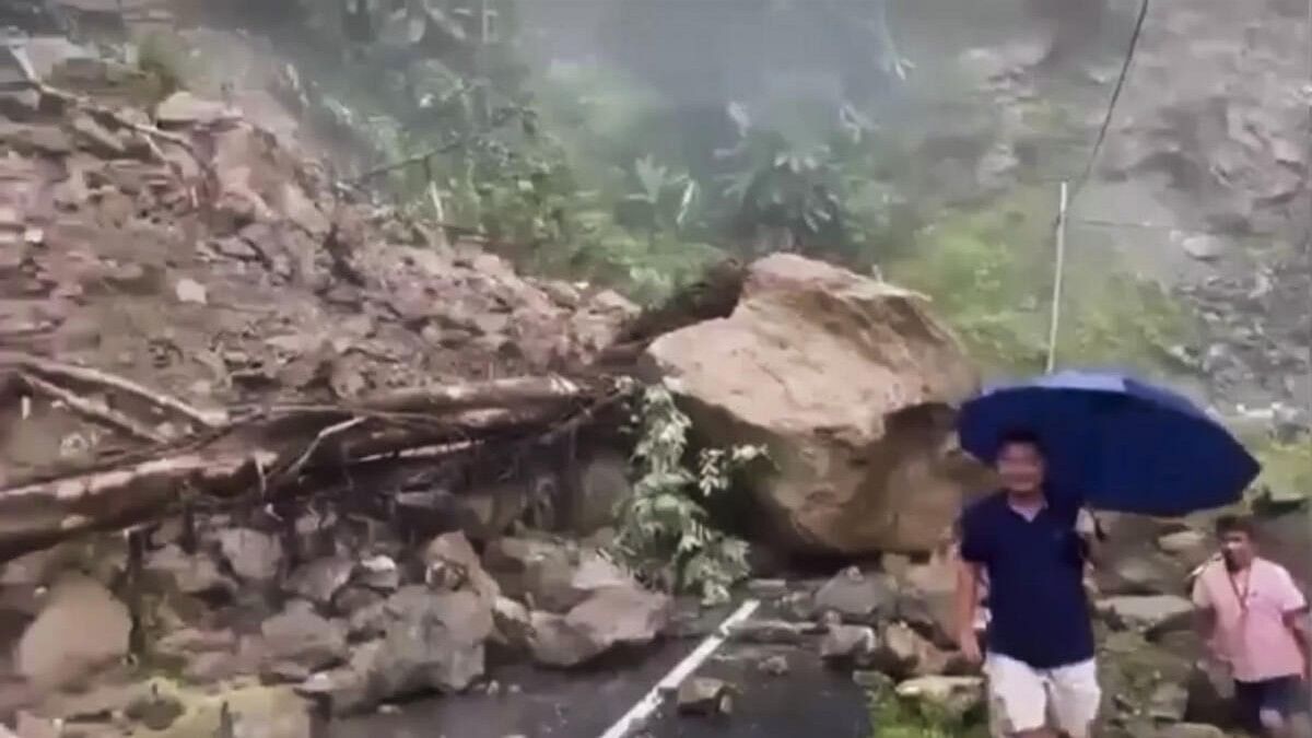 <div class="paragraphs"><p>A road blocked by debris after multiple landslides, in Arunachal Pradesh.</p></div>