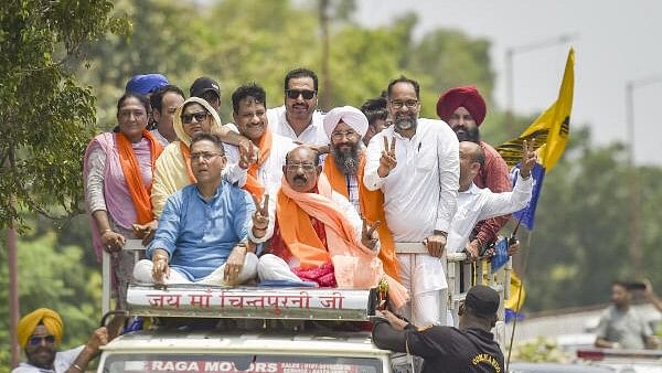 <div class="paragraphs"><p>Aam Admi Party (AAP) candidate Mohinder Bhagat after winning by-poll from Jalandhar West Assembly constituency, in Jalandhar, Saturday, July 13, 2024.</p></div>