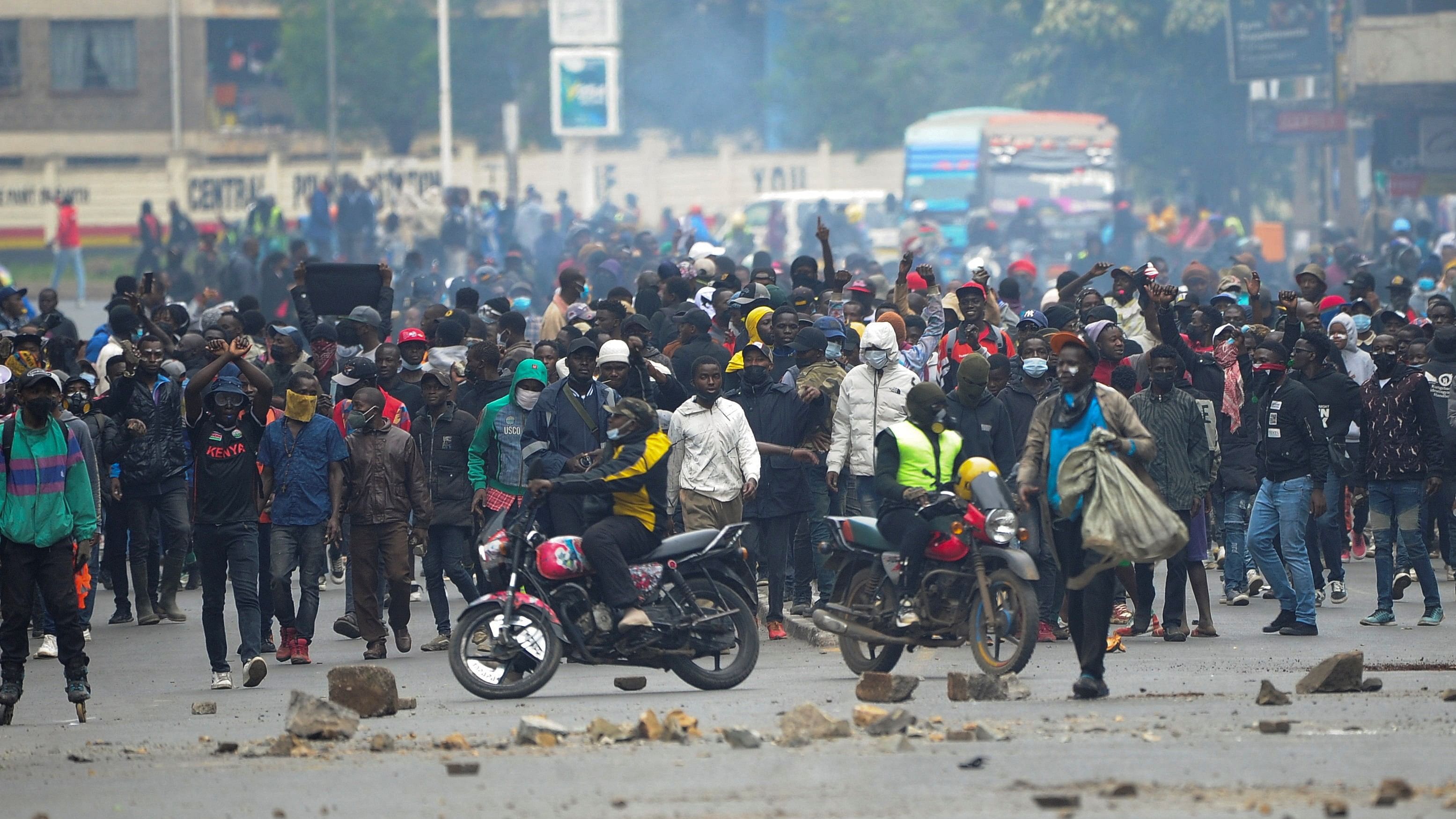 <div class="paragraphs"><p>Protestors gather during an anti-government demonstration, following nationwide deadly riots over tax hikes and a controversial now-withdrawn finance bill, in Nairobi, Kenya, July 16, 2024.</p></div>