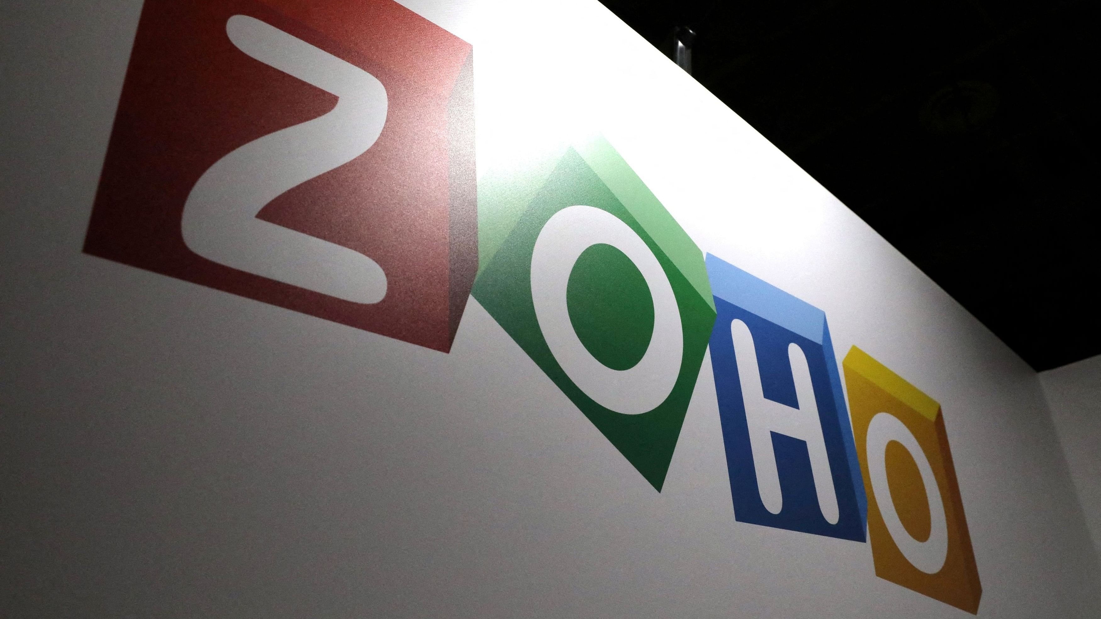 FILE PHOTO: The logo of Indian multinational technology company Zoho is displayed at the Collision conference in Toronto, Ontario, Canada June 23, 2022. Picture taken June 23, 2022. REUTERS/Chris Helgren/File Photo