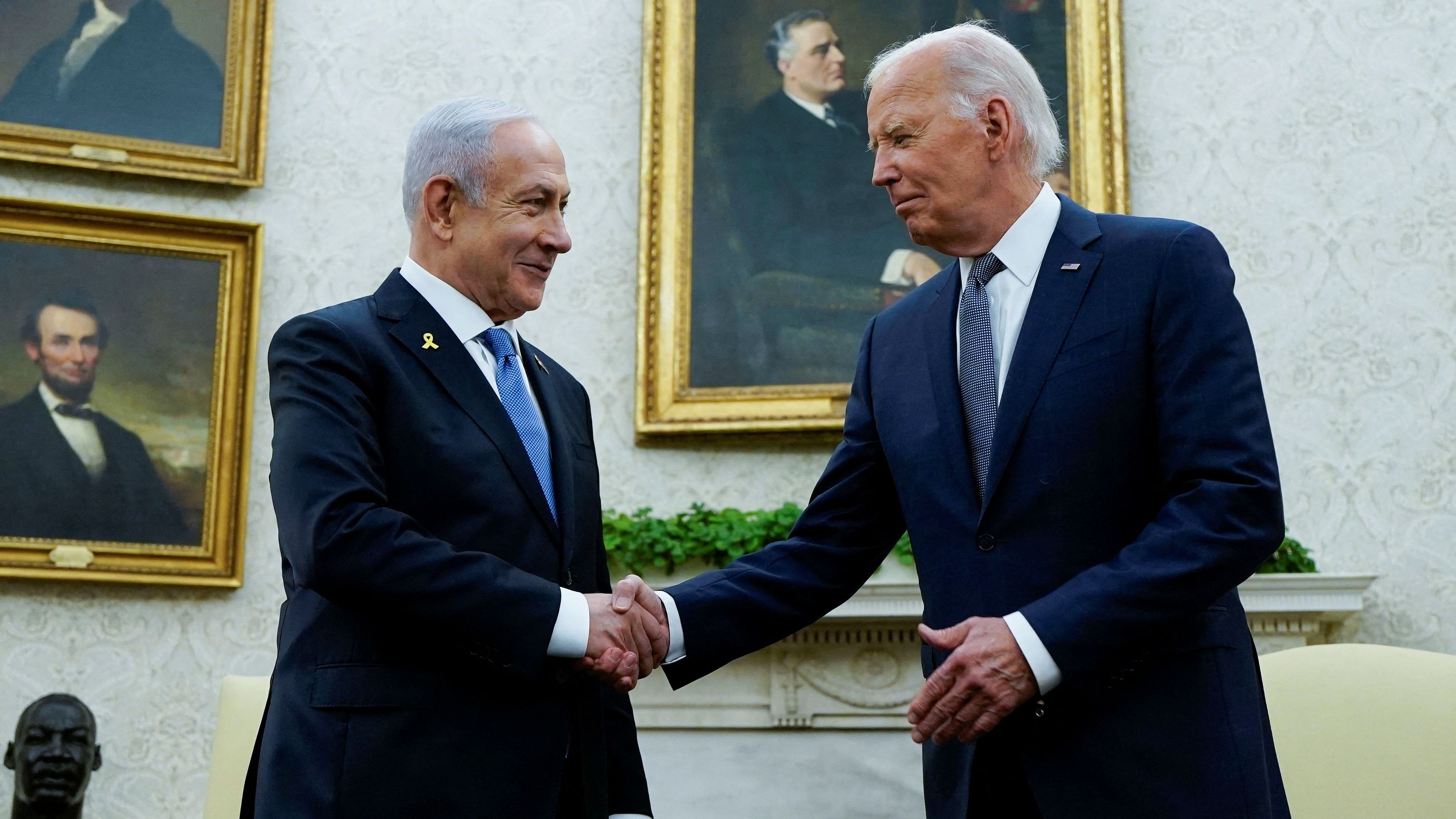 <div class="paragraphs"><p>US President Joe Biden meets with Israeli Prime Minister Benjamin Netanyahu in the Oval Office at the White House in Washington on Thursday.&nbsp;</p></div>