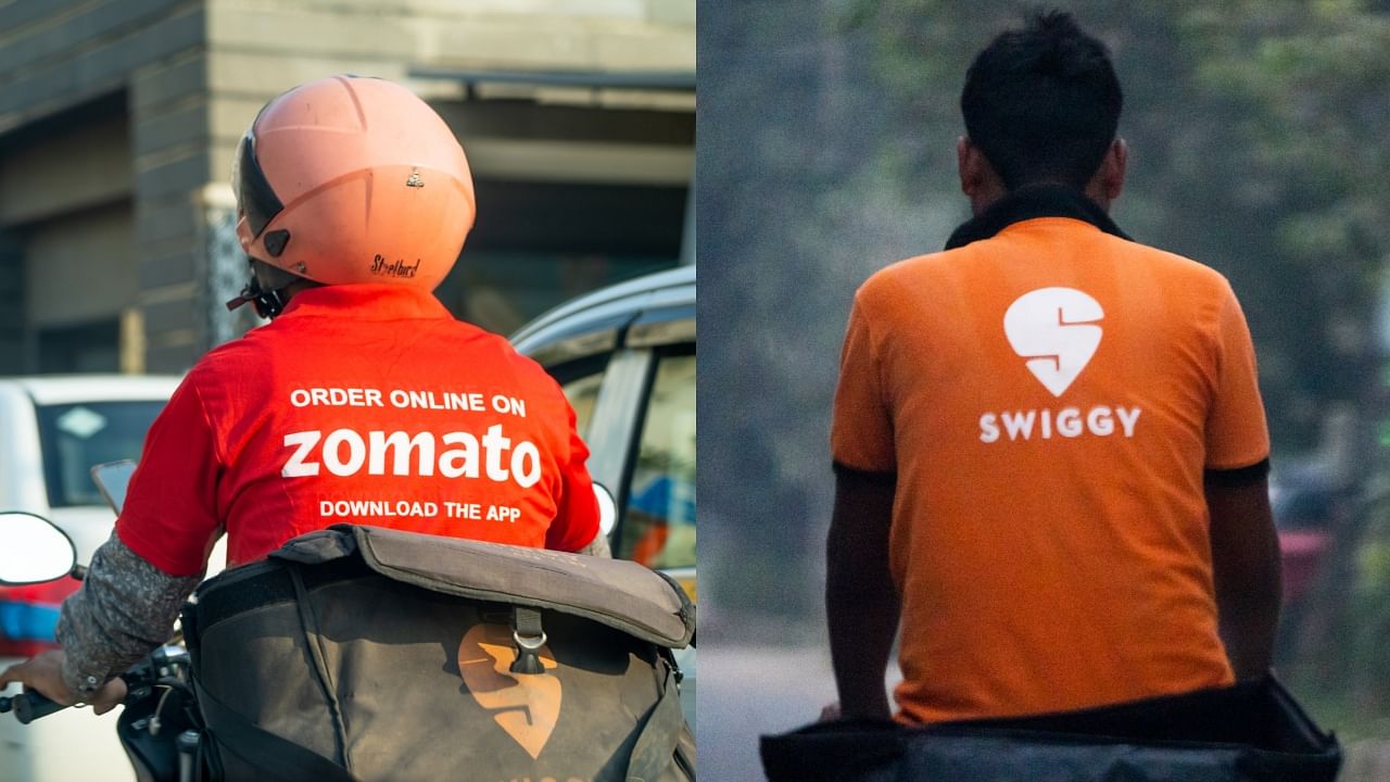 <div class="paragraphs"><p>Zomato and Swiggy delivery partners seen in this collage.</p></div>