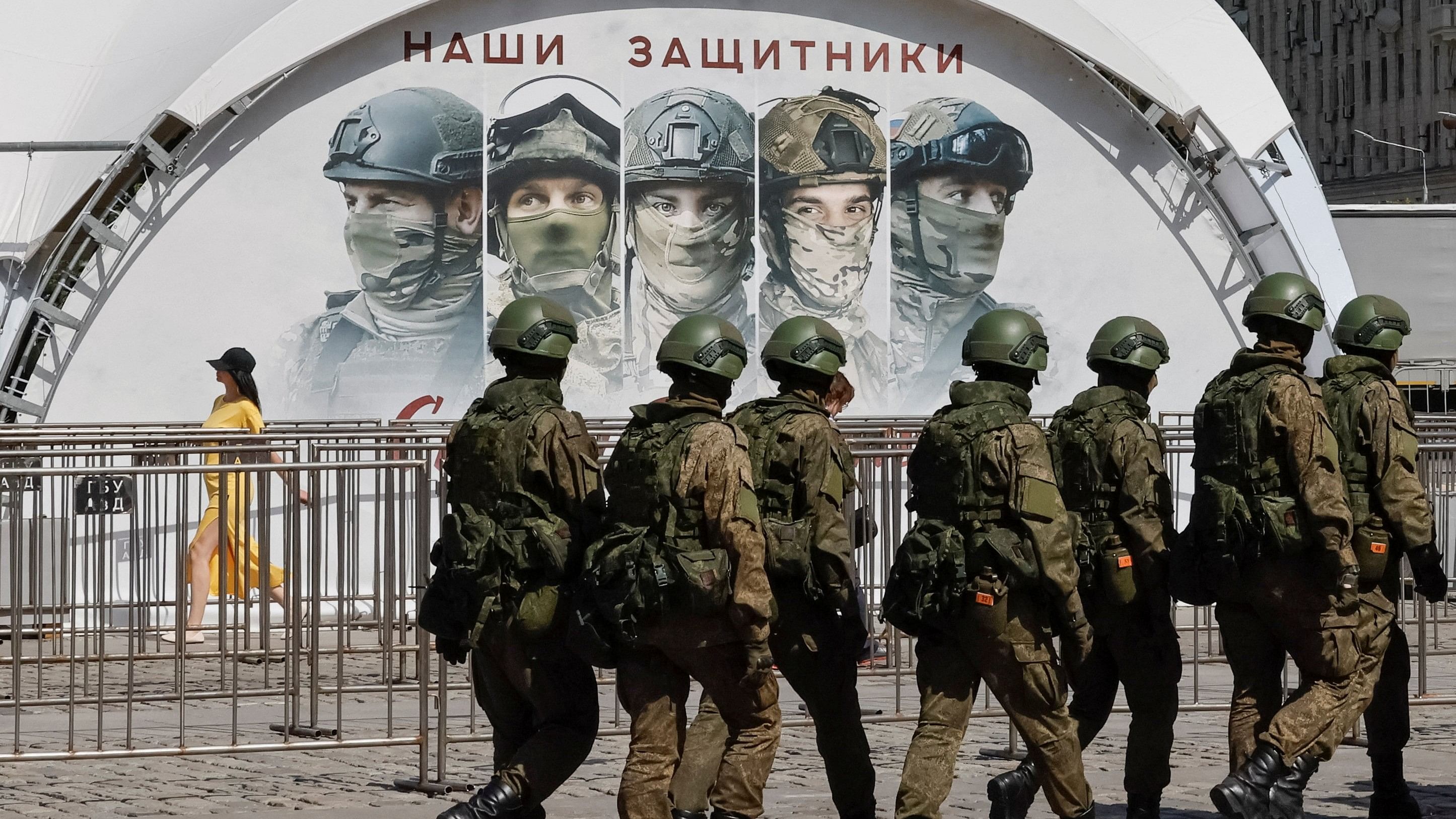 <div class="paragraphs"><p>Russian army servicemen walk at an exhibition displaying armoured vehicles and equipment captured by the Russian army from Ukrainian forces in the course of Russia-Ukraine conflict, at Victory Park open-air museum on Poklonnaya Gora in Moscow, Russia May 31, 2024.  </p></div>