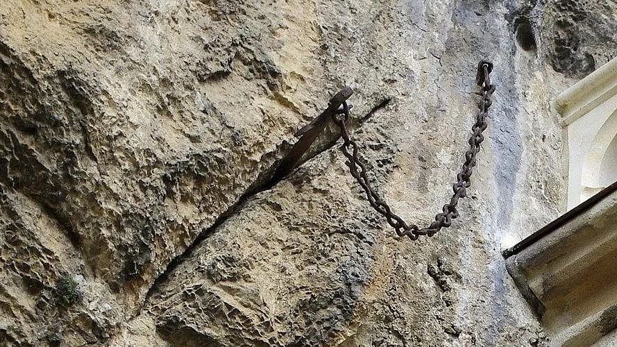 <div class="paragraphs"><p>An investigation is on to track down the sword, which was lodged into a rock about 32-feet above the ground.</p></div>