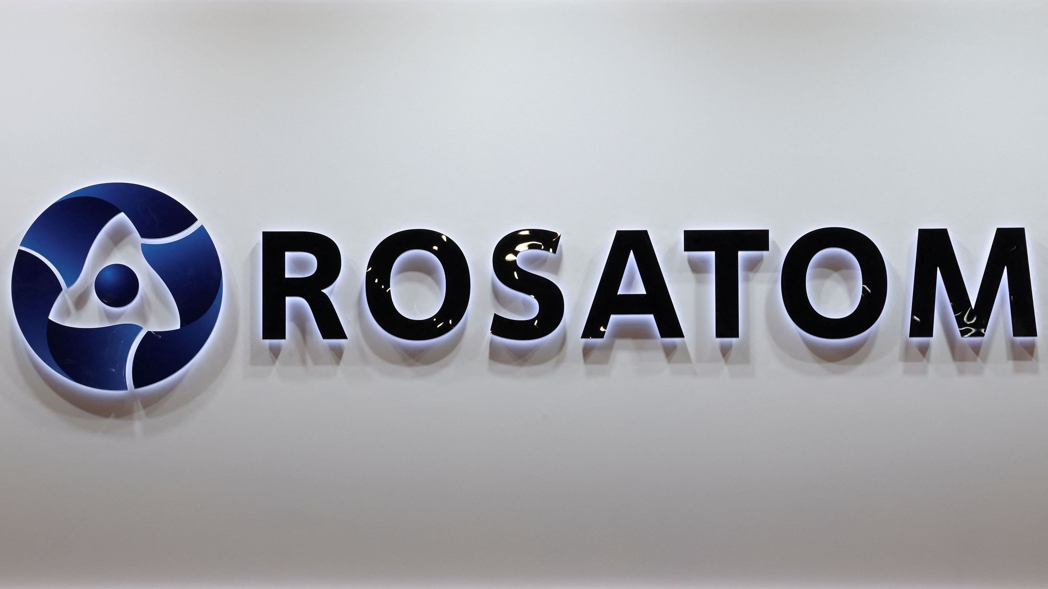 <div class="paragraphs"><p>A view shows a board with the logo of Russian atomic energy agency Rosatom.</p></div>