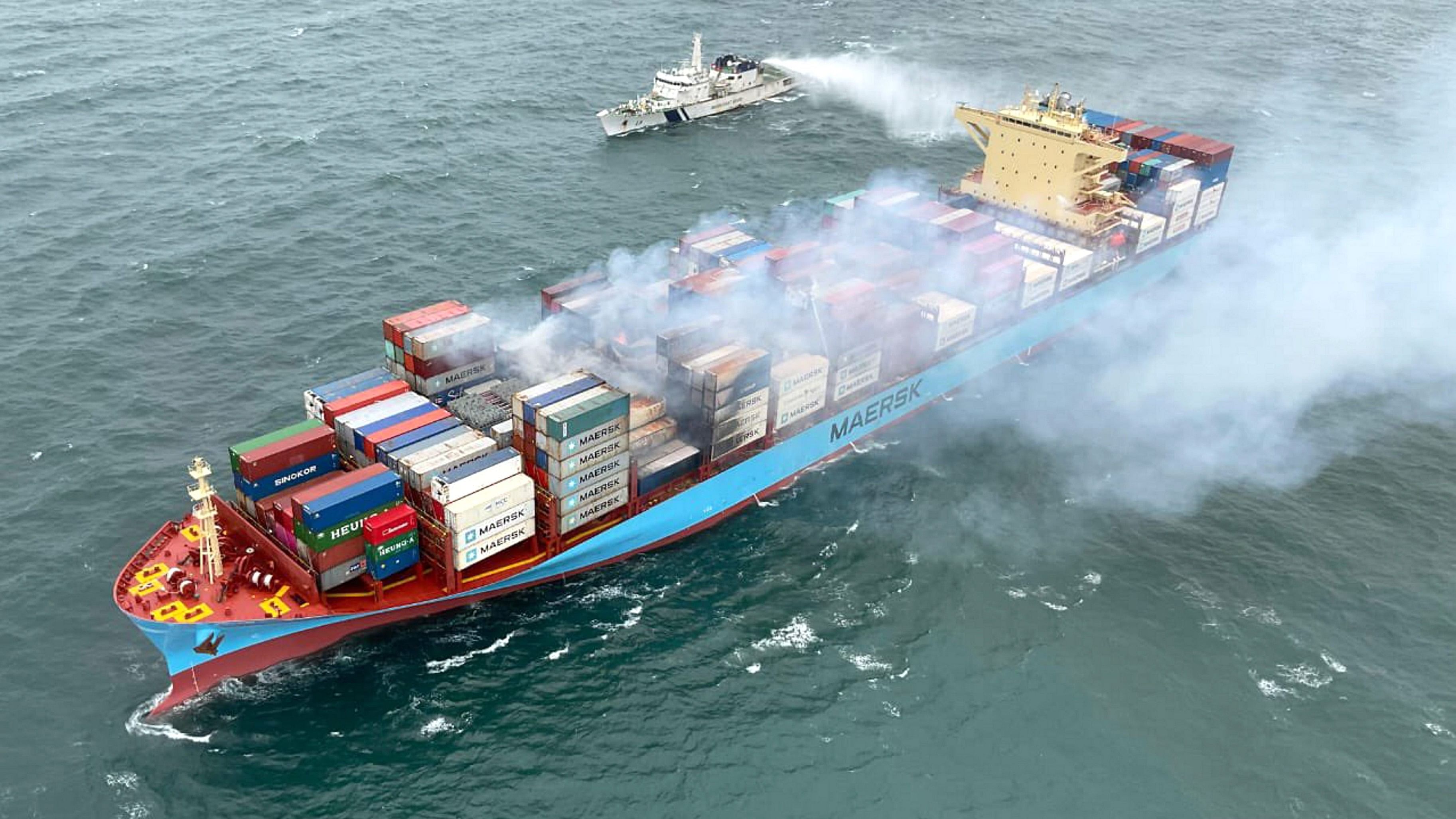 <div class="paragraphs"><p> Smoke billows after a fire broke out on a merchant vessel off Goa coast. The Indian Coast Guard (ICG) carried out fire-fighting operations on the ship. </p></div>