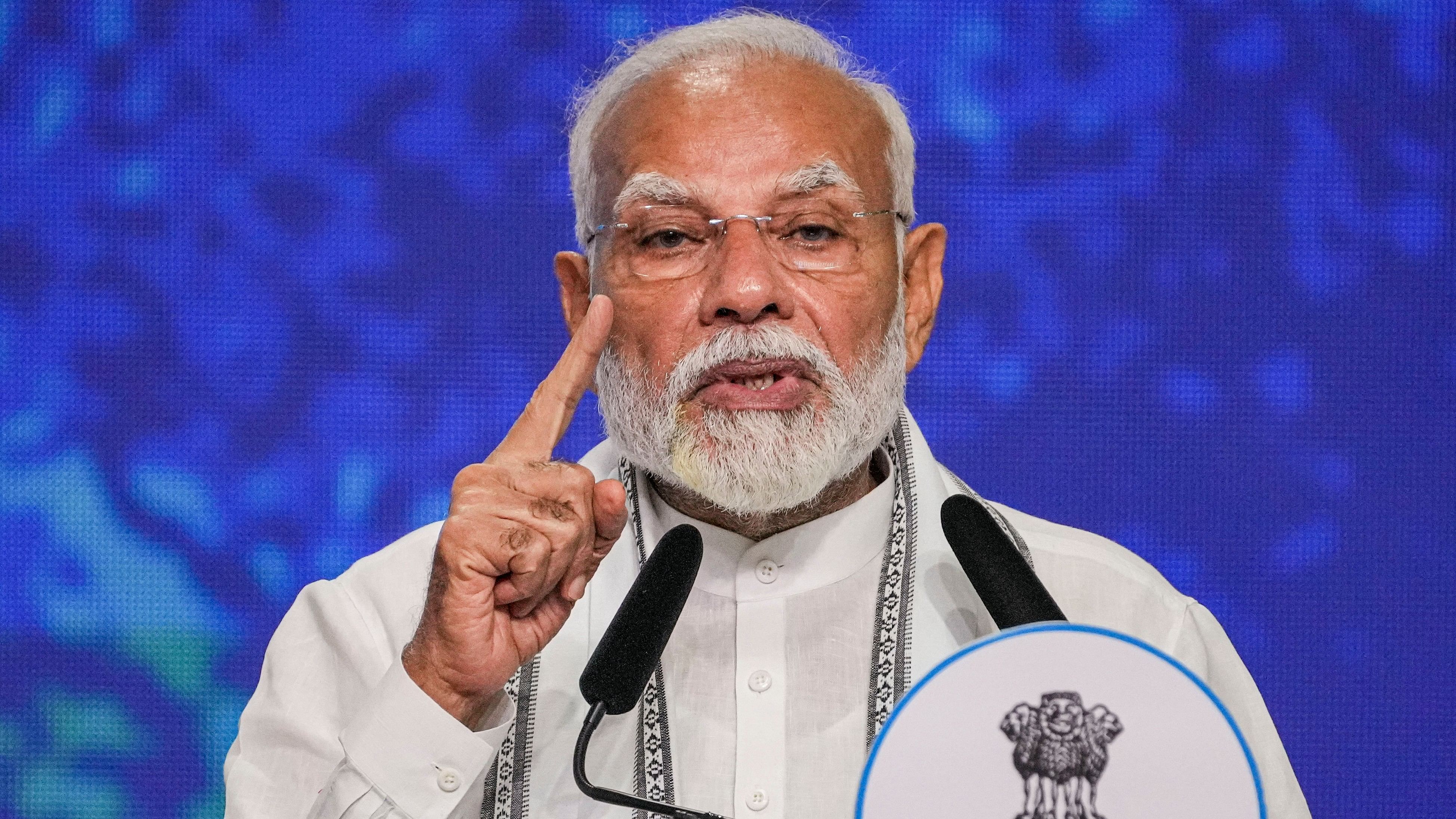 <div class="paragraphs"><p>Mumbai: Prime Minister Narendra Modi speaks during the foundation stone laying and inauguration ceremony of multiple developmental projects, in Mumbai, Saturday, July 13, 2024.</p></div>