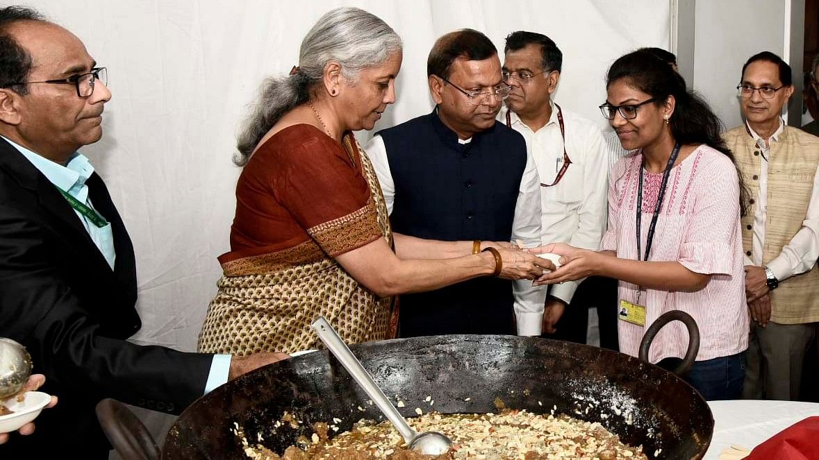 <div class="paragraphs"><p> Union Minister for Finance and Corporate Affairs Nirmala Sitharaman commences final stage of Union Budget 2024 with Halwa Ceremony in New Delhi on Tuesday, July 16, 2024. </p></div>