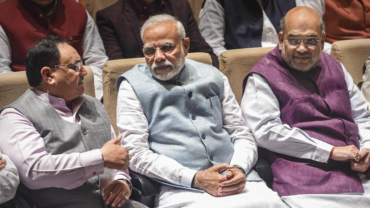 <div class="paragraphs"><p>Prime Minister Narendra Modi, Union Home Minister Amit Shah and BJP National President JP Nadda.</p></div>